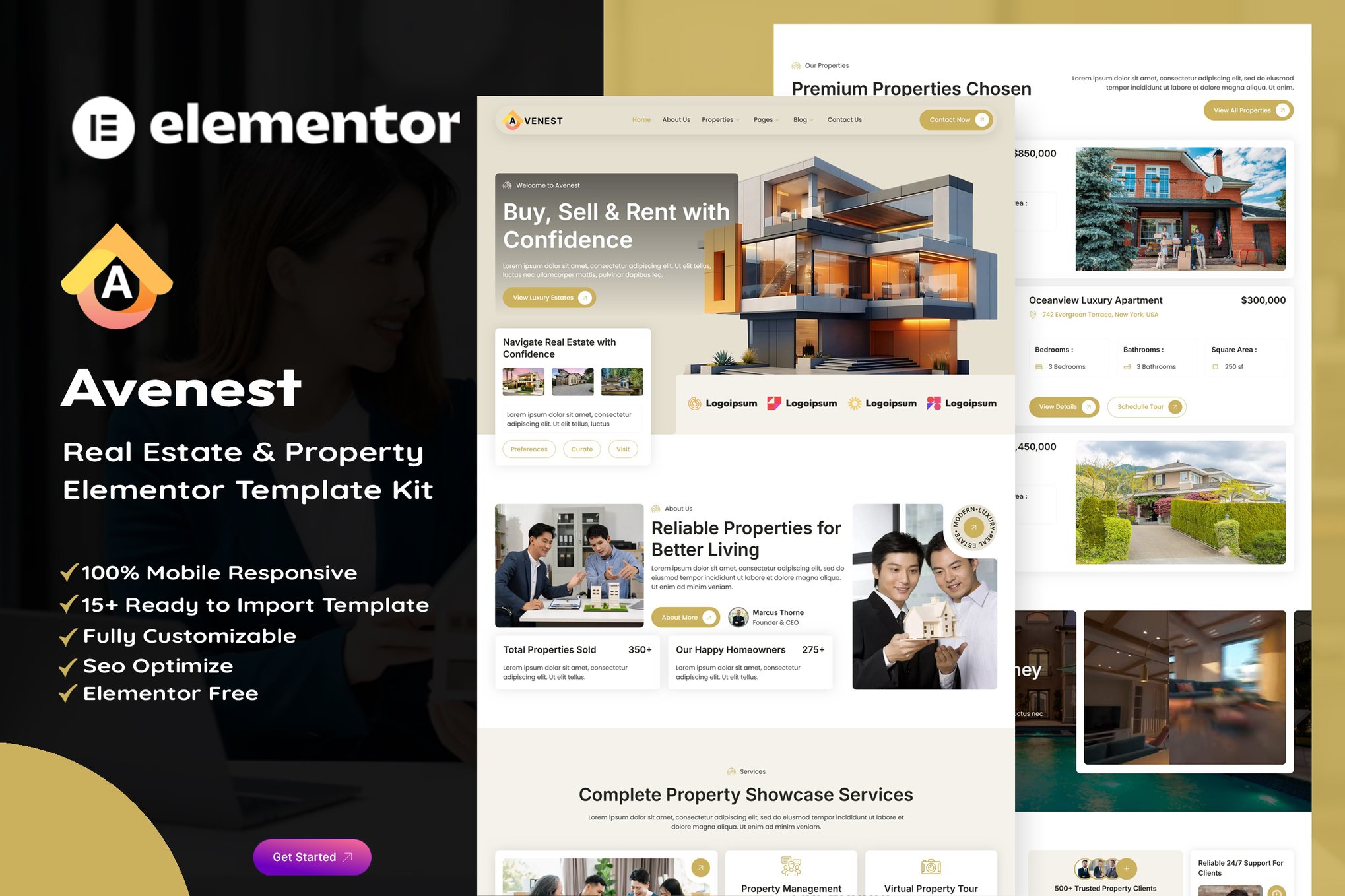 Avenest - Real Estate & Property Showcase Elementor Template Kit template kit cover image