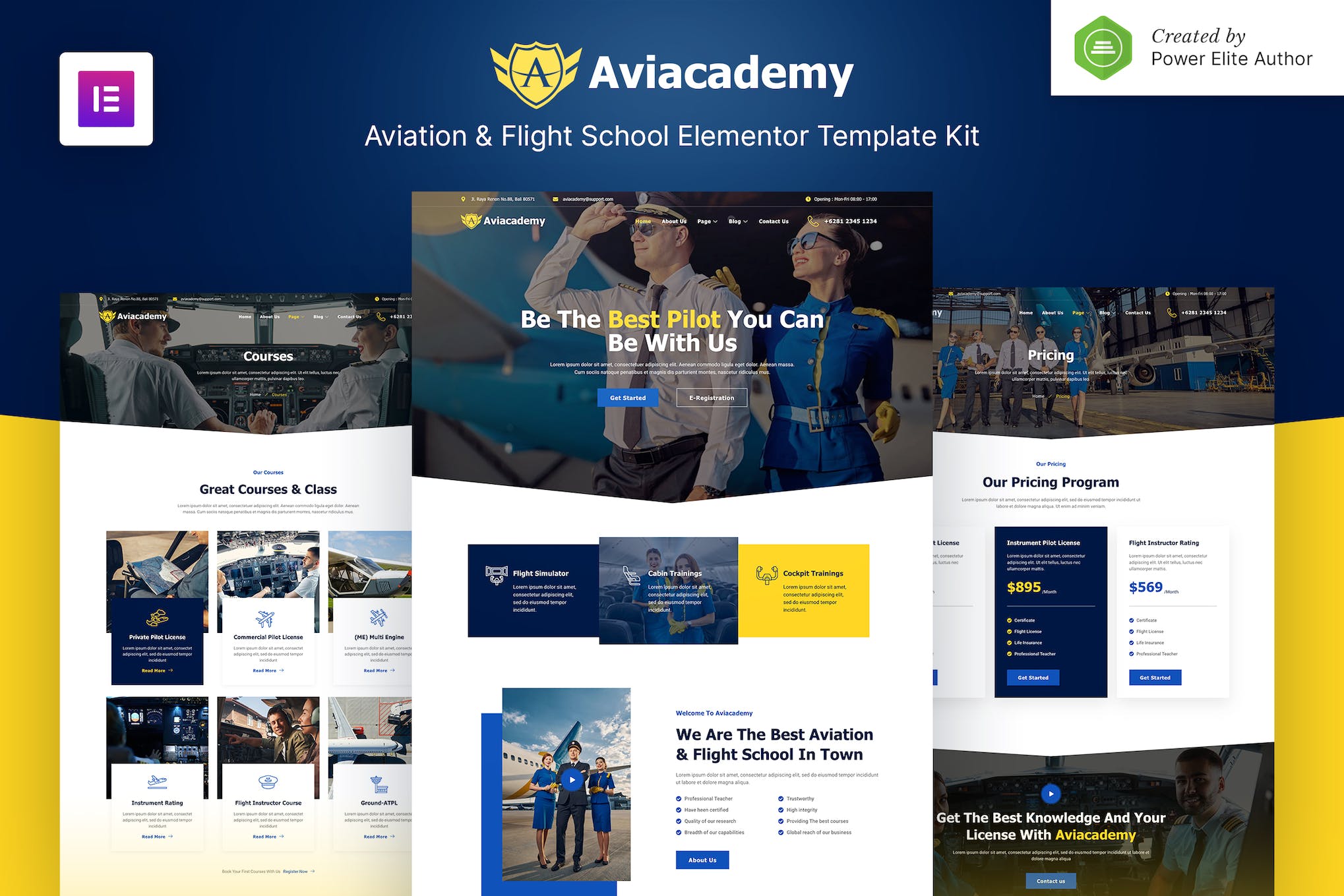 Aviacademy – Aviation & Flight School Elementor Template Kit template kit cover image