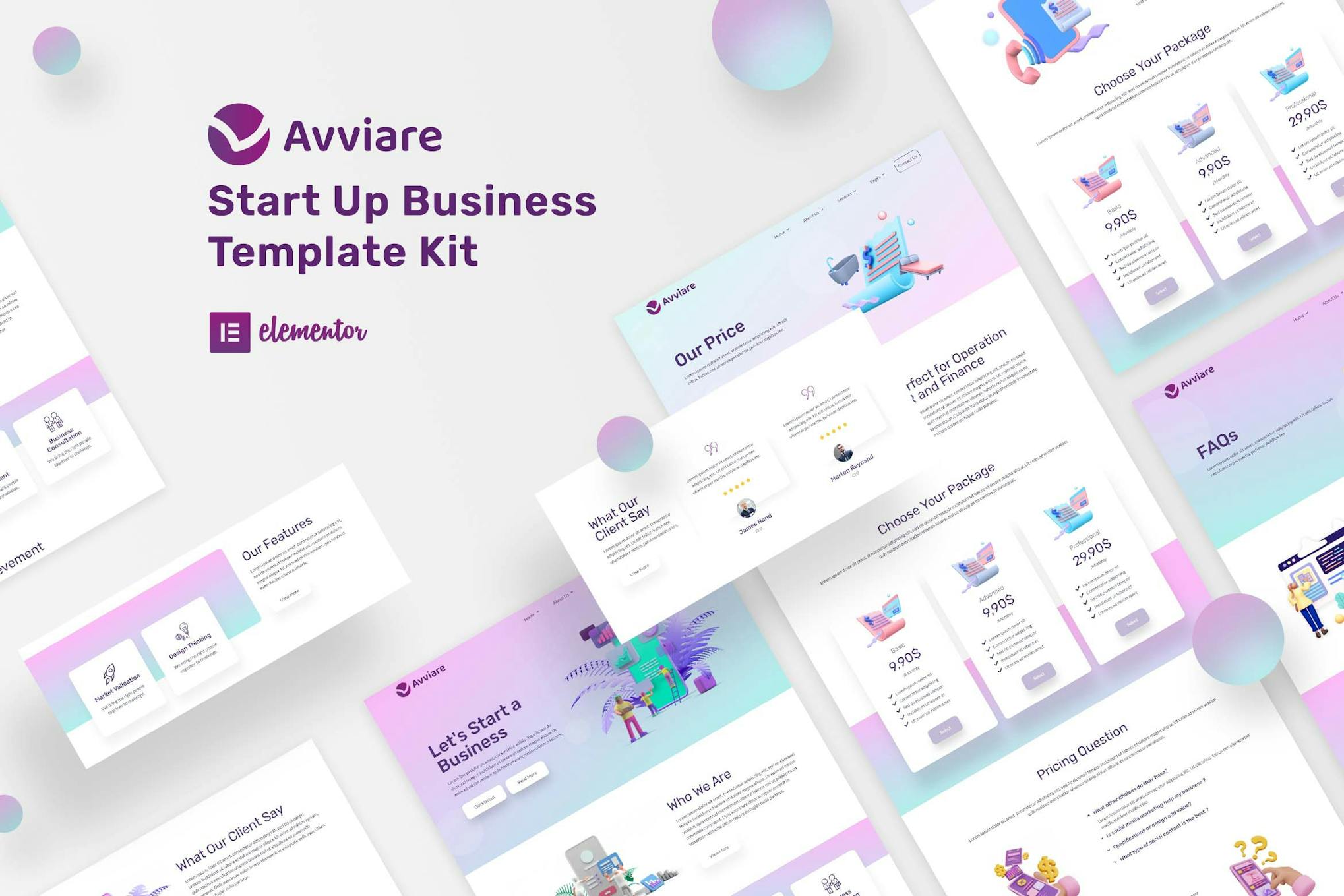 Avviare Start Up Business Elementor Template Kit template kit cover image