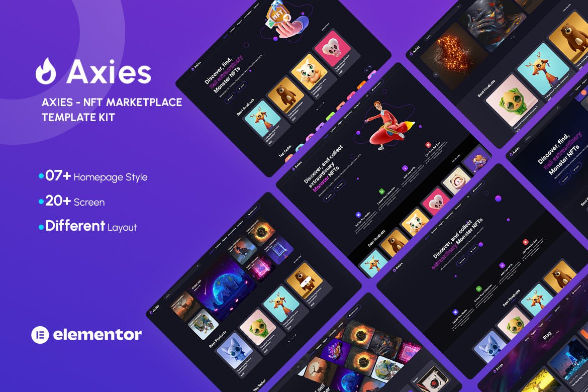 Axies – NFT Portfolio Elementor Template Kit template kit cover image