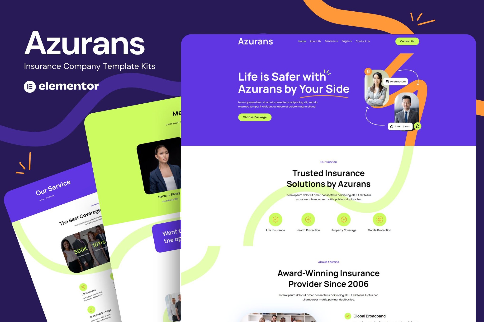 Azurans - Insurance Company Elementor Template Kit template kit cover image