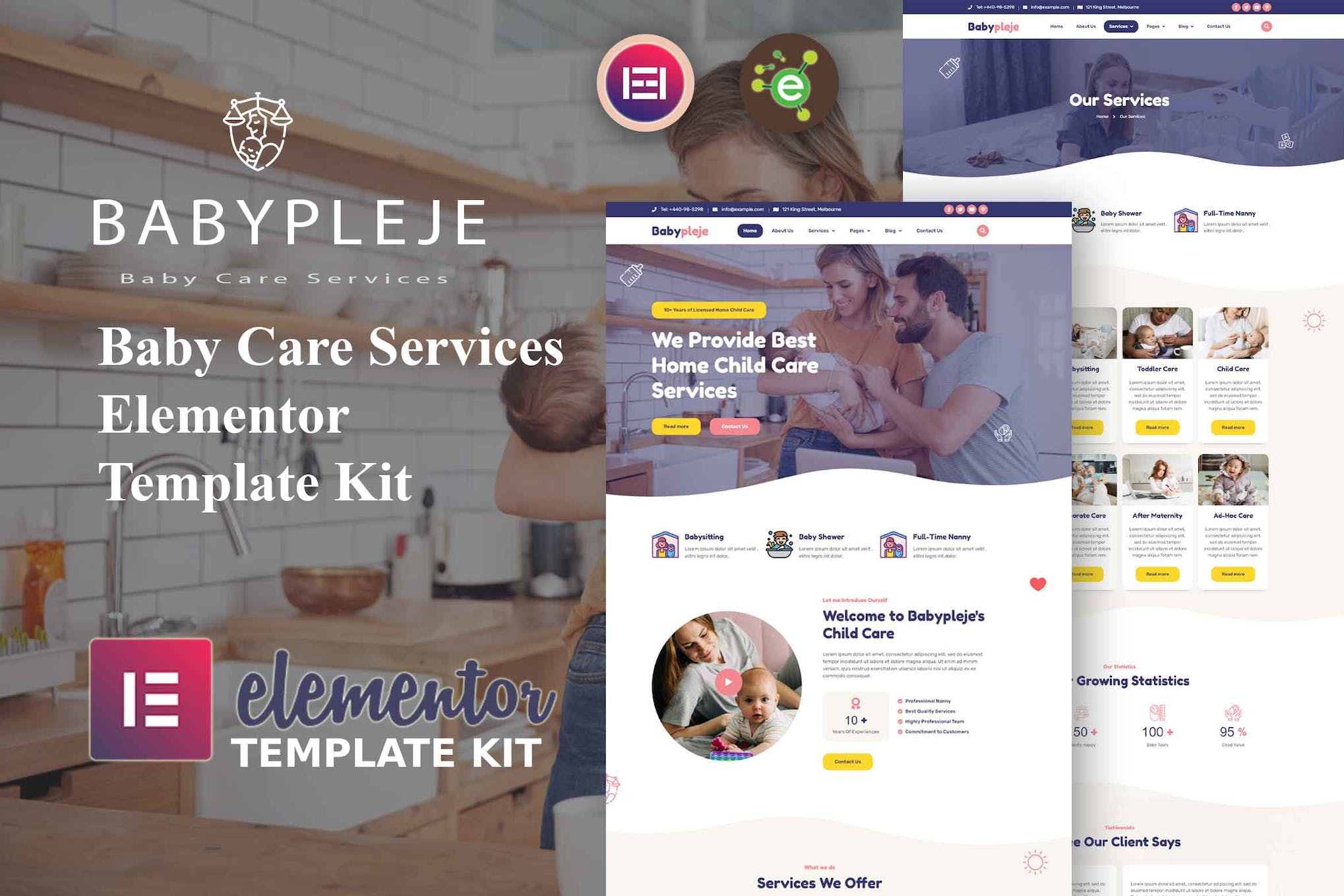 Babypleje - Baby Care Services Elementor Template Kit template kit cover image
