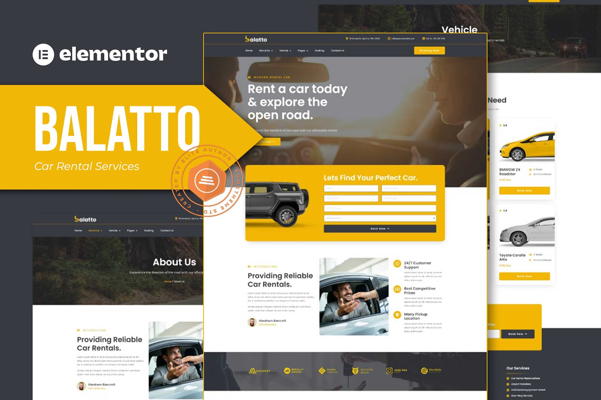Balatto - Car Rental Company Elementor Pro Template Kit template kit cover image