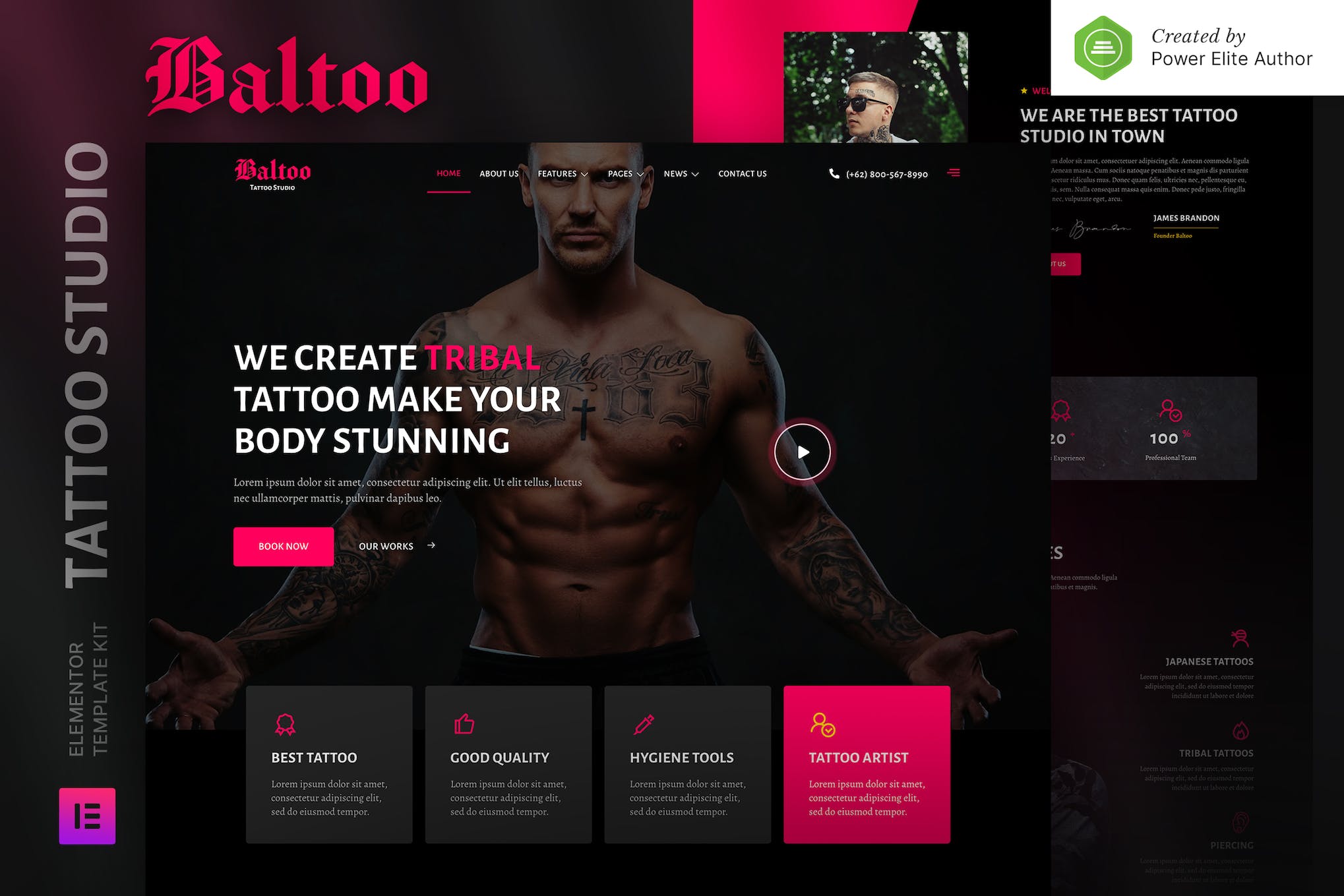 Baltoo – Tattoo Studio and Artist Elementor Template Kit template kit cover image