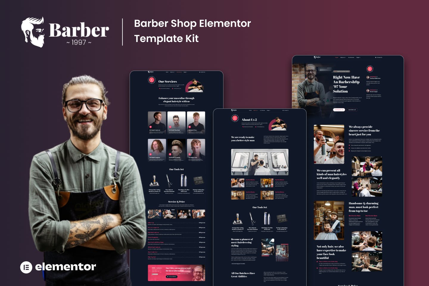 Barber 1997 - Barbershop Elementor Template Kits template kit cover image
