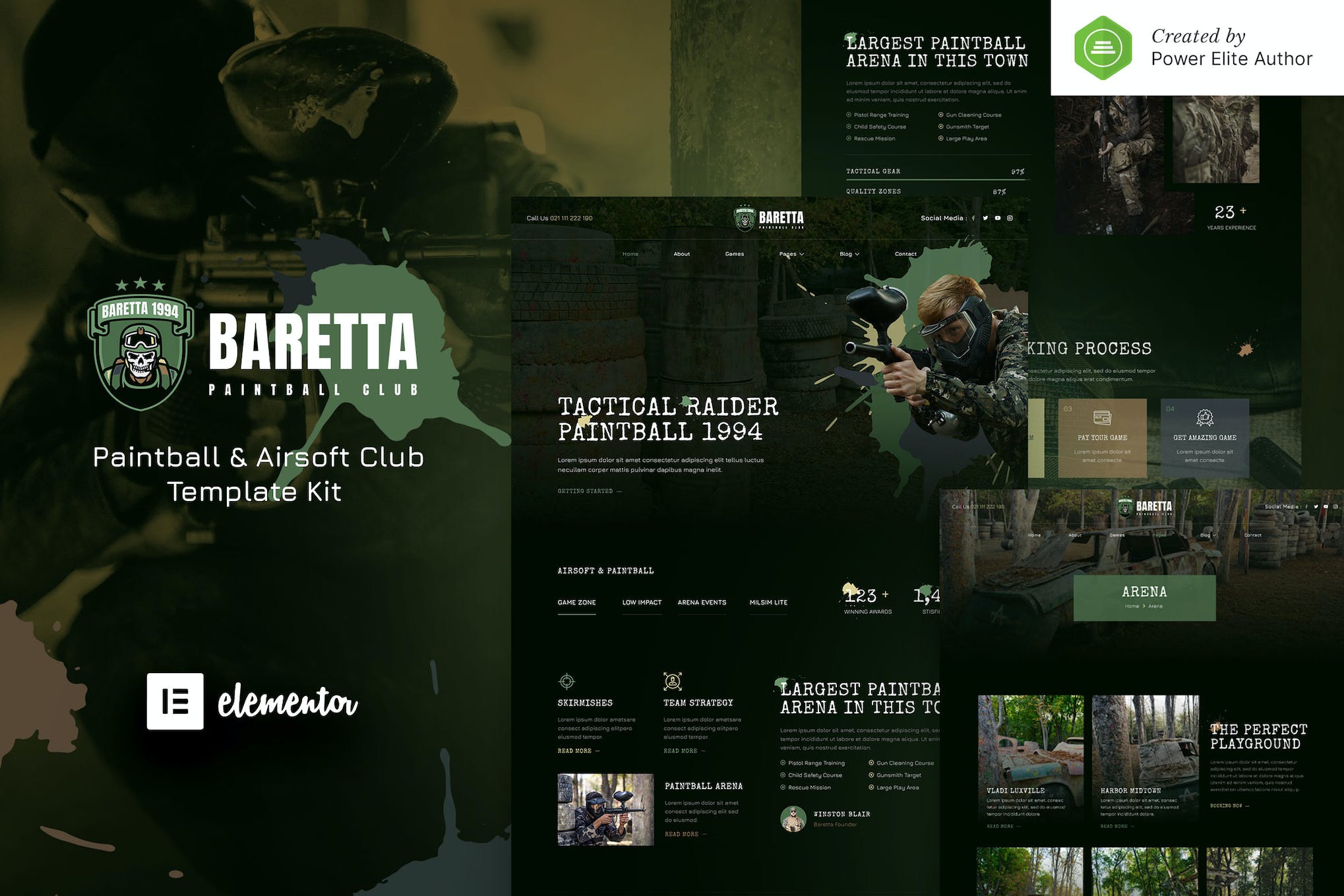 Baretta – Paintball & Airsoft Club Elementor Template Kit template kit cover image