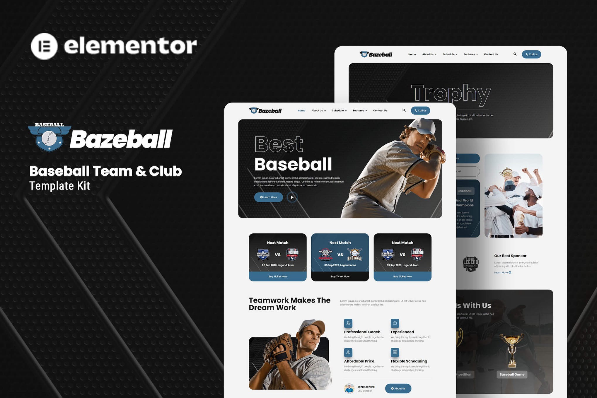 Bazeball - Sports Team Elementor Template Kit template kit cover image