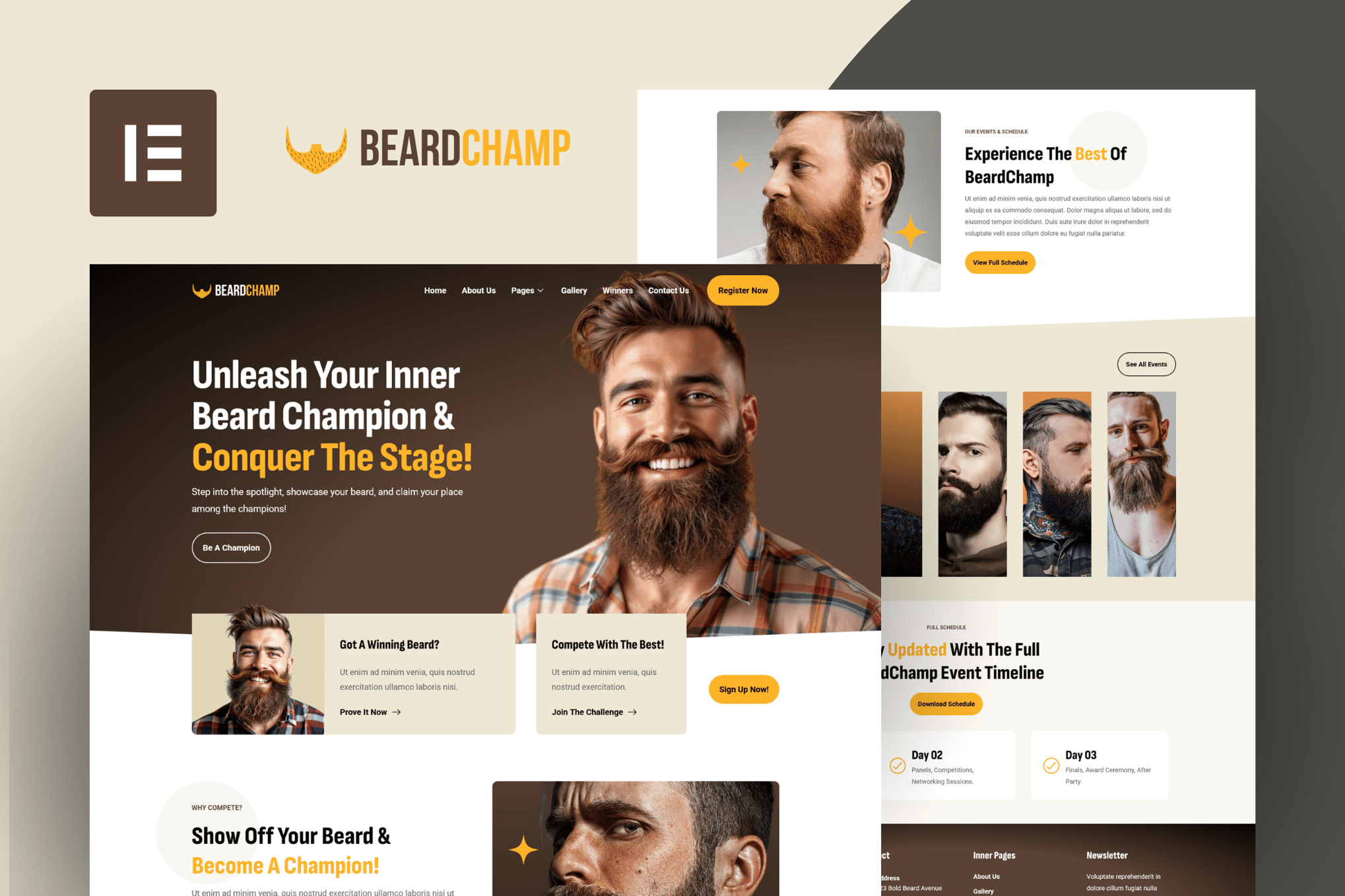 BeardChamp - Beard & Mustache Competition Elementor Template Kit template kit cover image