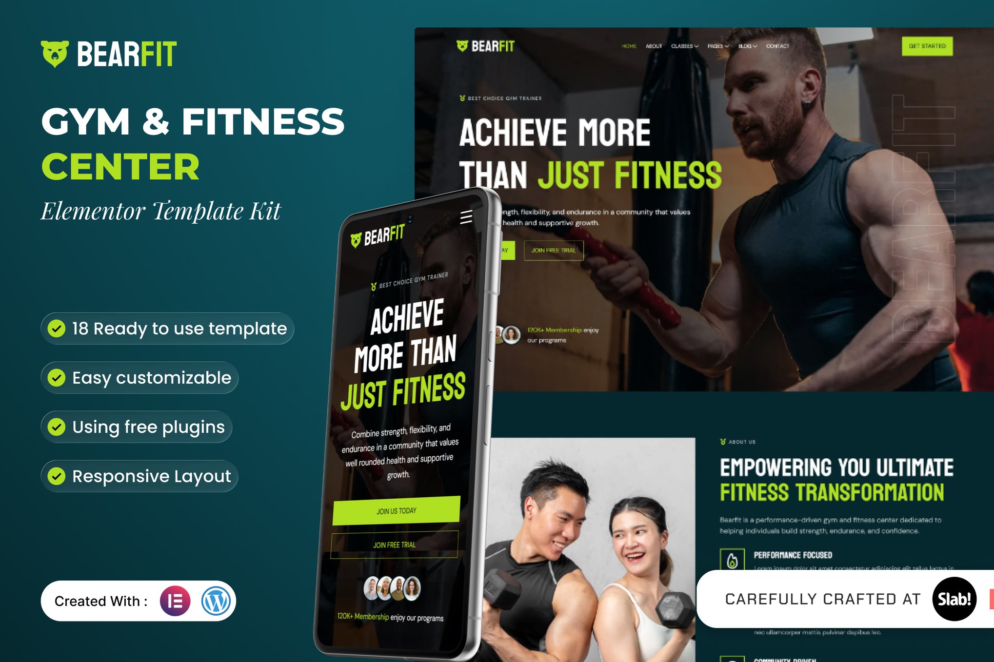 Bearfit - Gym & Fitness Center Elementor Template Kit template kit cover image