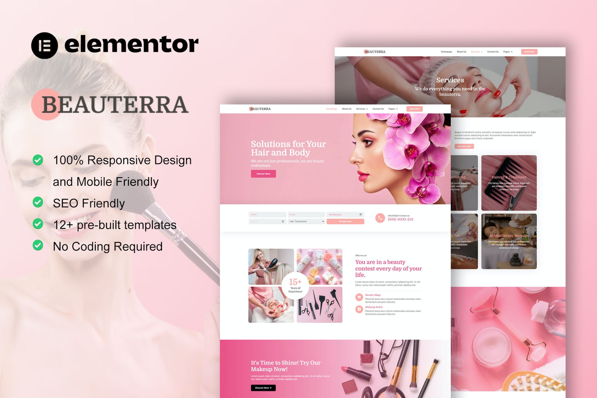 Beauterra - Makeup Artist & Beauty Salon Elementor Pro Template Kit template kit cover image