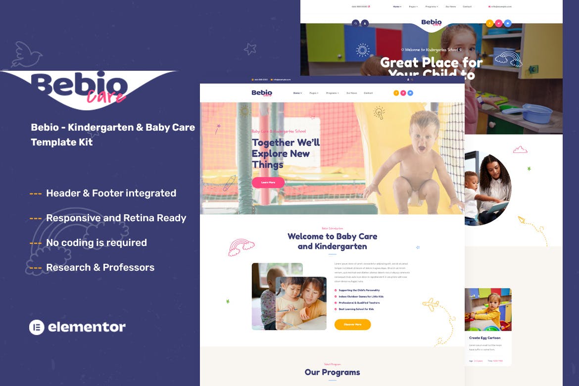 Bebio - Kindergarten & Baby Care Elementor Template Kit template kit cover image