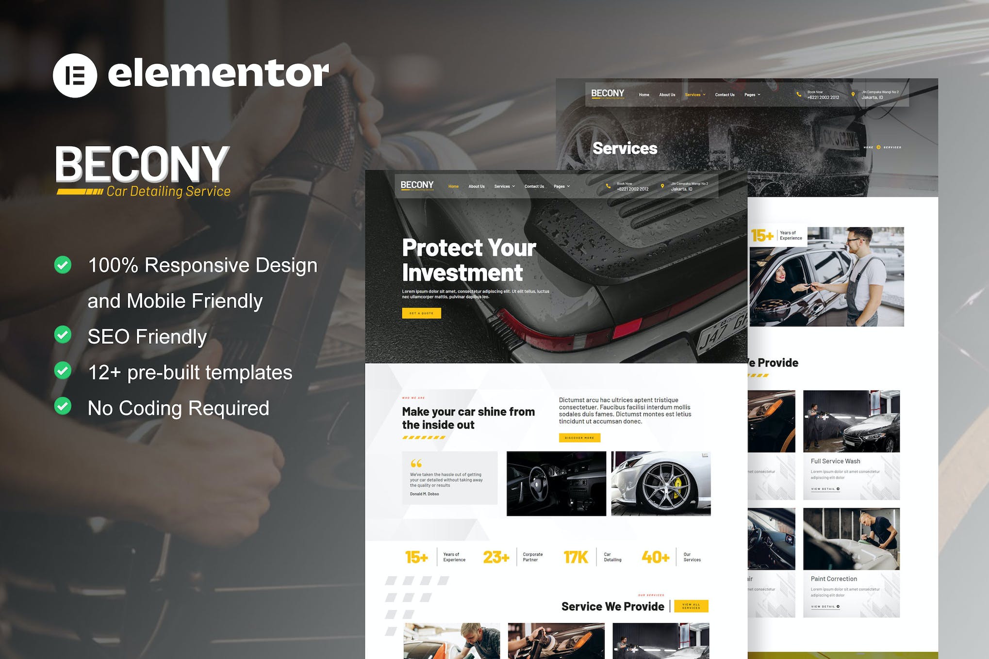 Becony - Car Detailing Services & Car Repair Elementor Template Kit template kit cover image