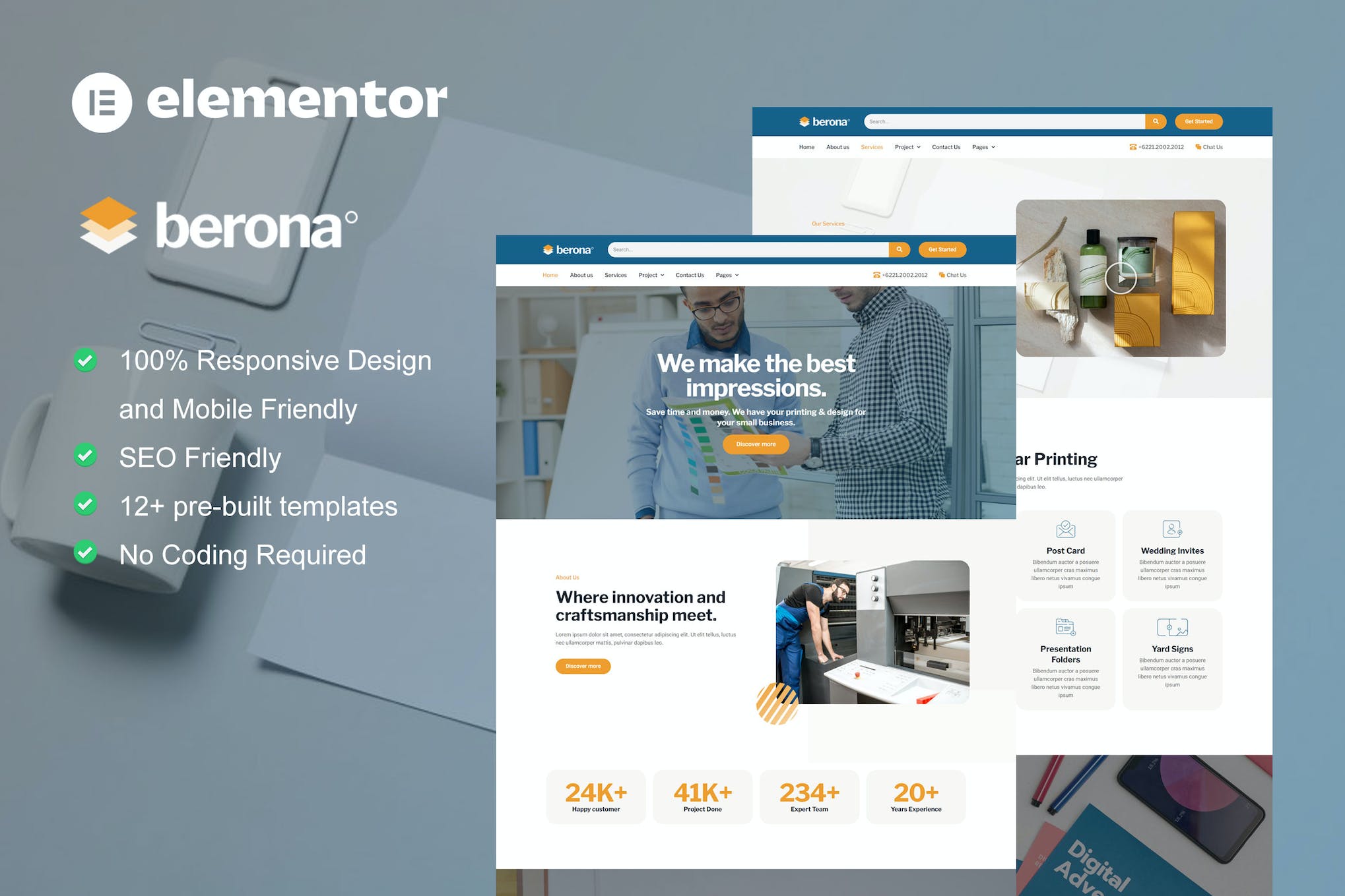 Berona - Printing & Design Service Elementor Template Kit template kit cover image
