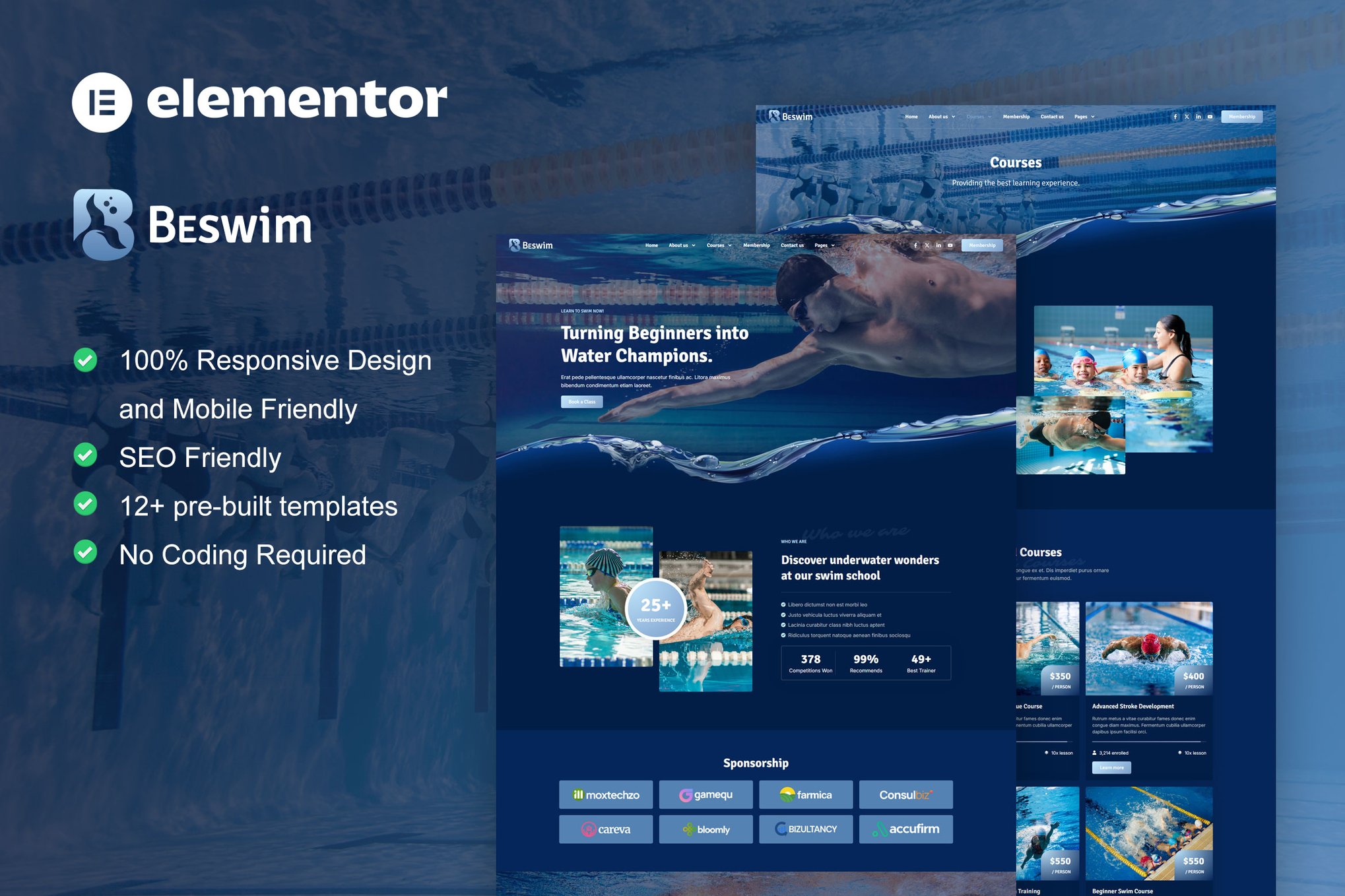 Beswim - Swimming Courses & Training Elementor Pro Template Kit template kit cover image