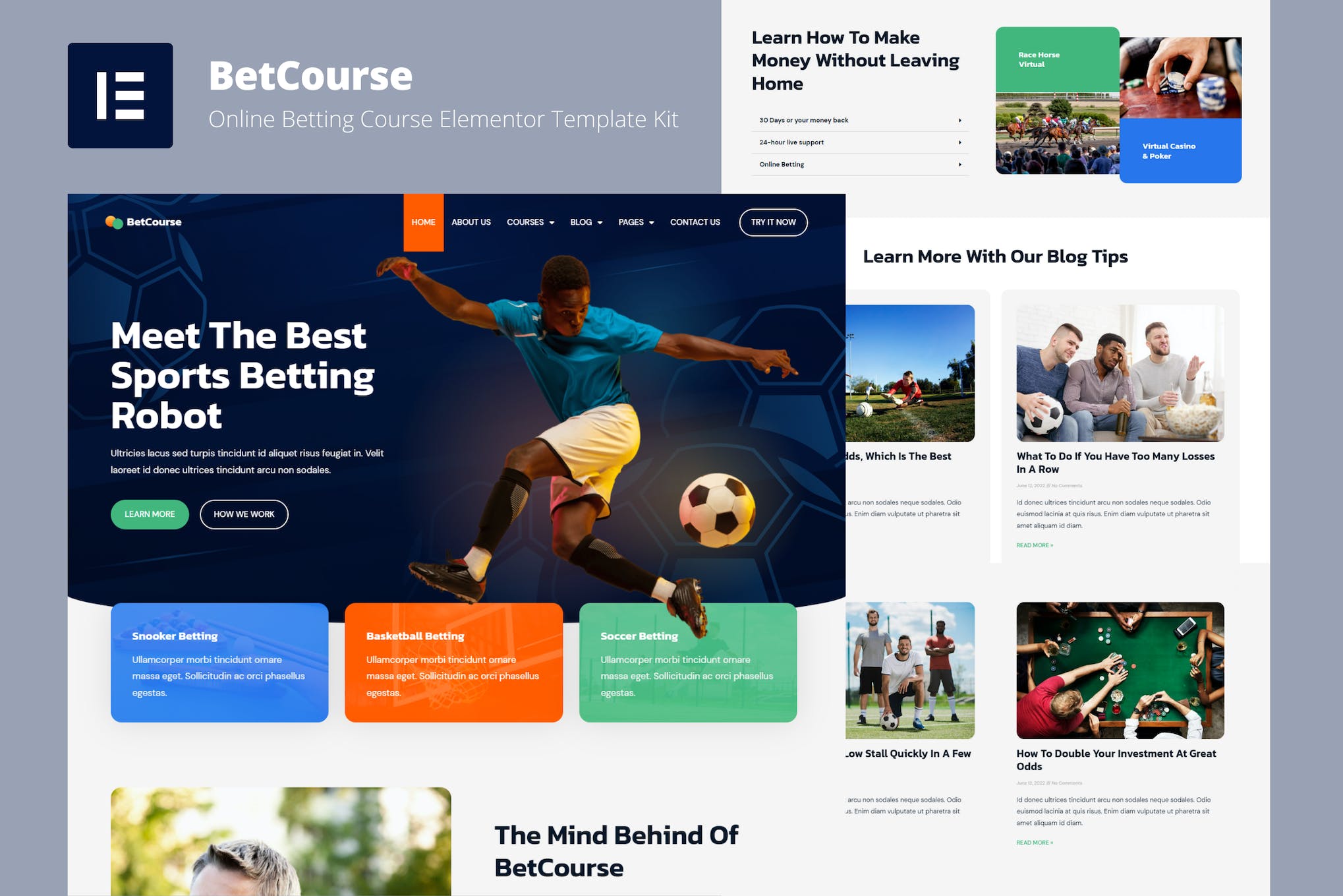 BetCourse - Sports Betting and Prediction Course Elementor Template Kit template kit cover image