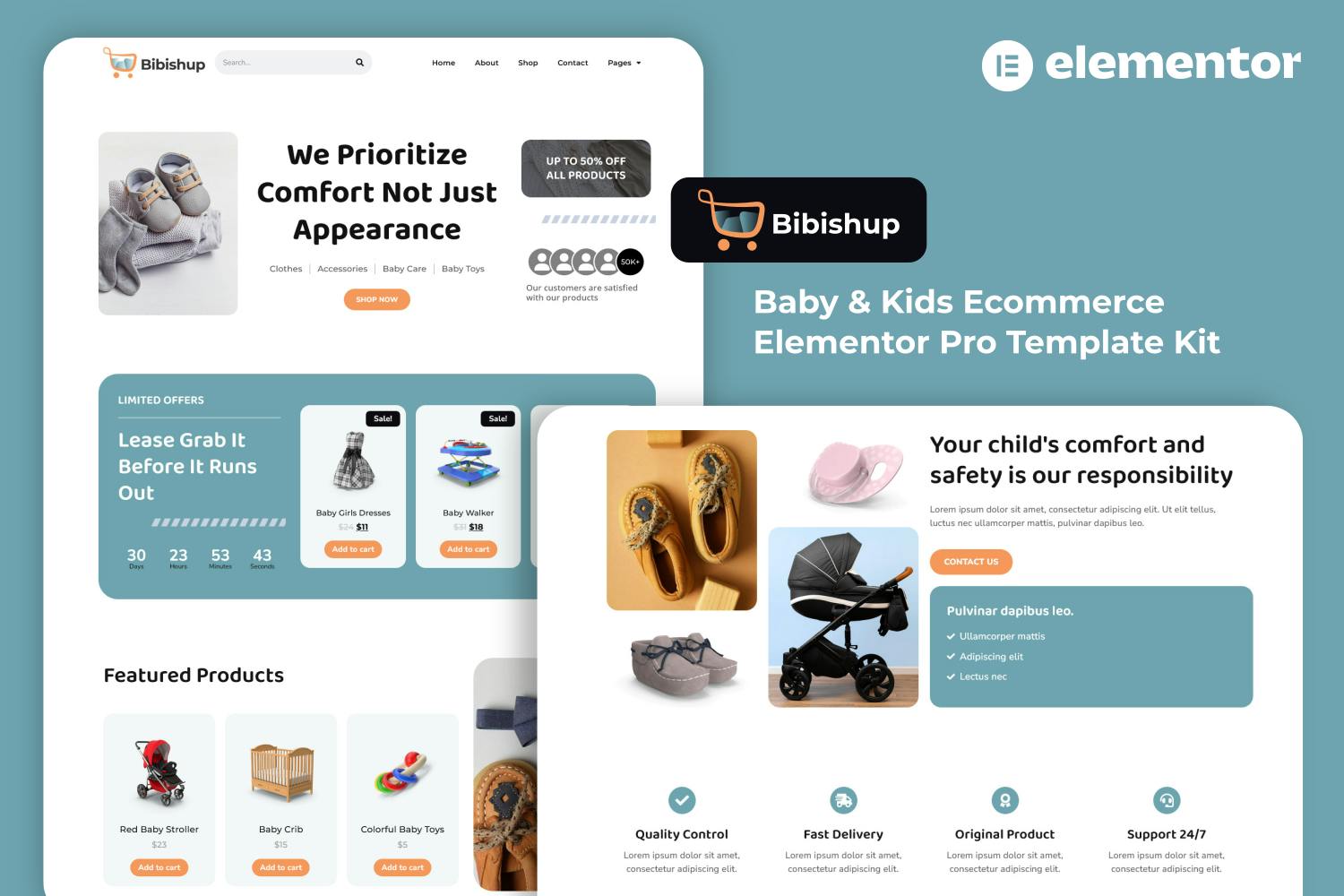 Bibishup - Baby & Kids Ecommerce Elementor Pro Template Kit template kit cover image