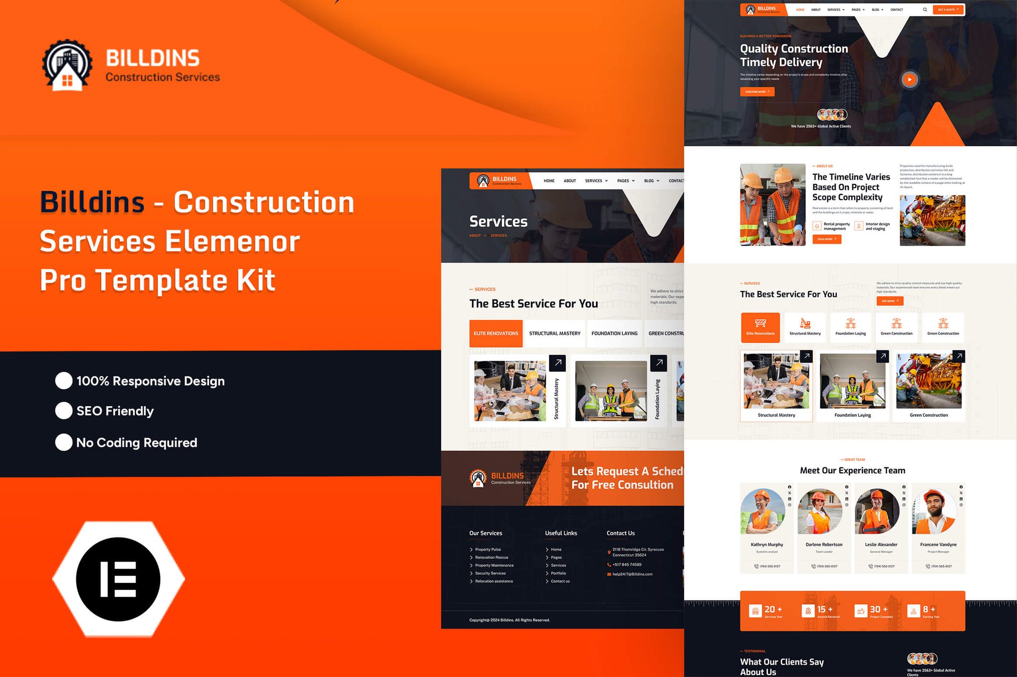 Billdins - Construction Services Elementor Pro Template Kit template kit cover image