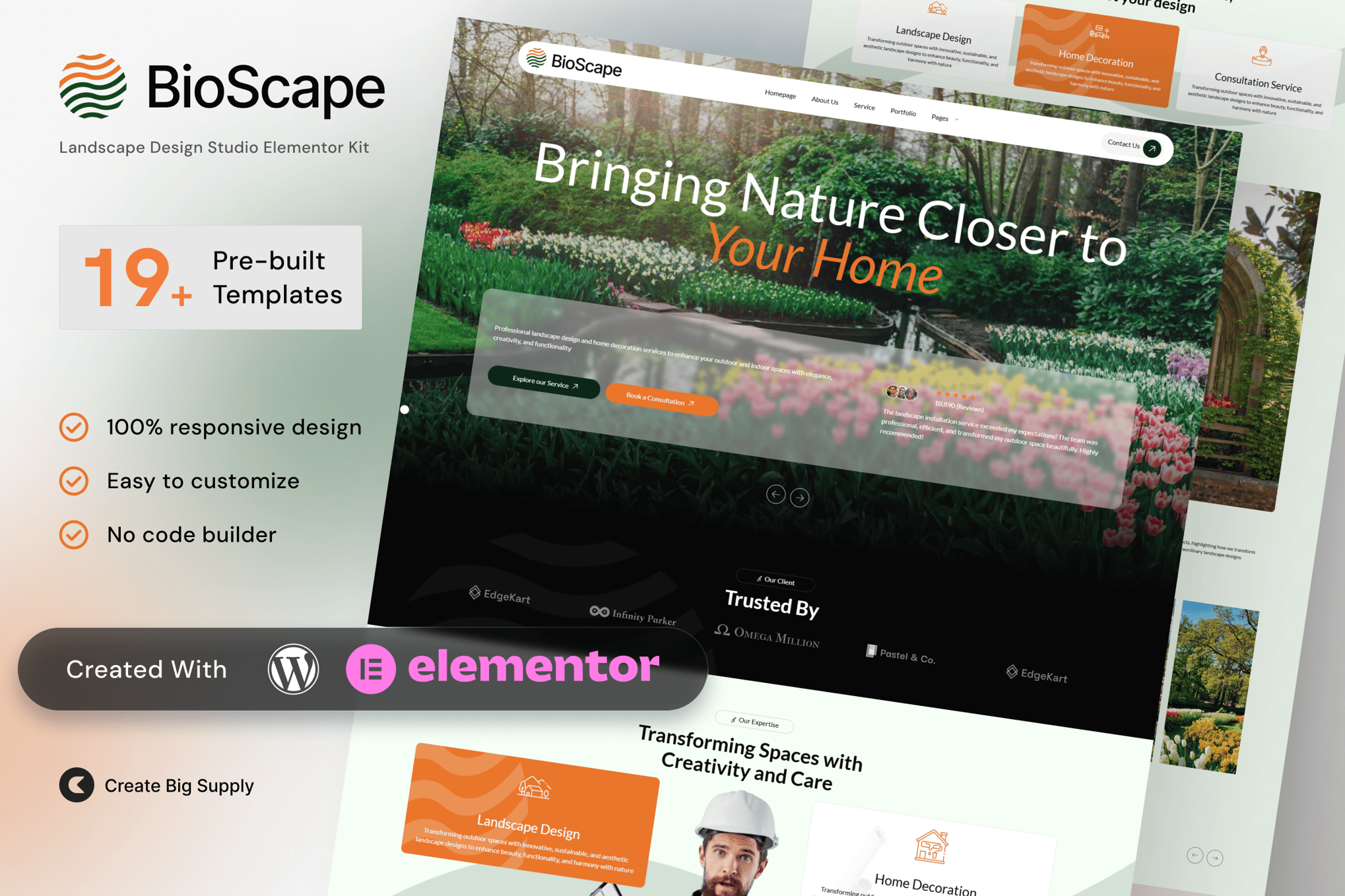 BioScape - Landscape Design & Home Decoration Elementor Template Kit template kit cover image