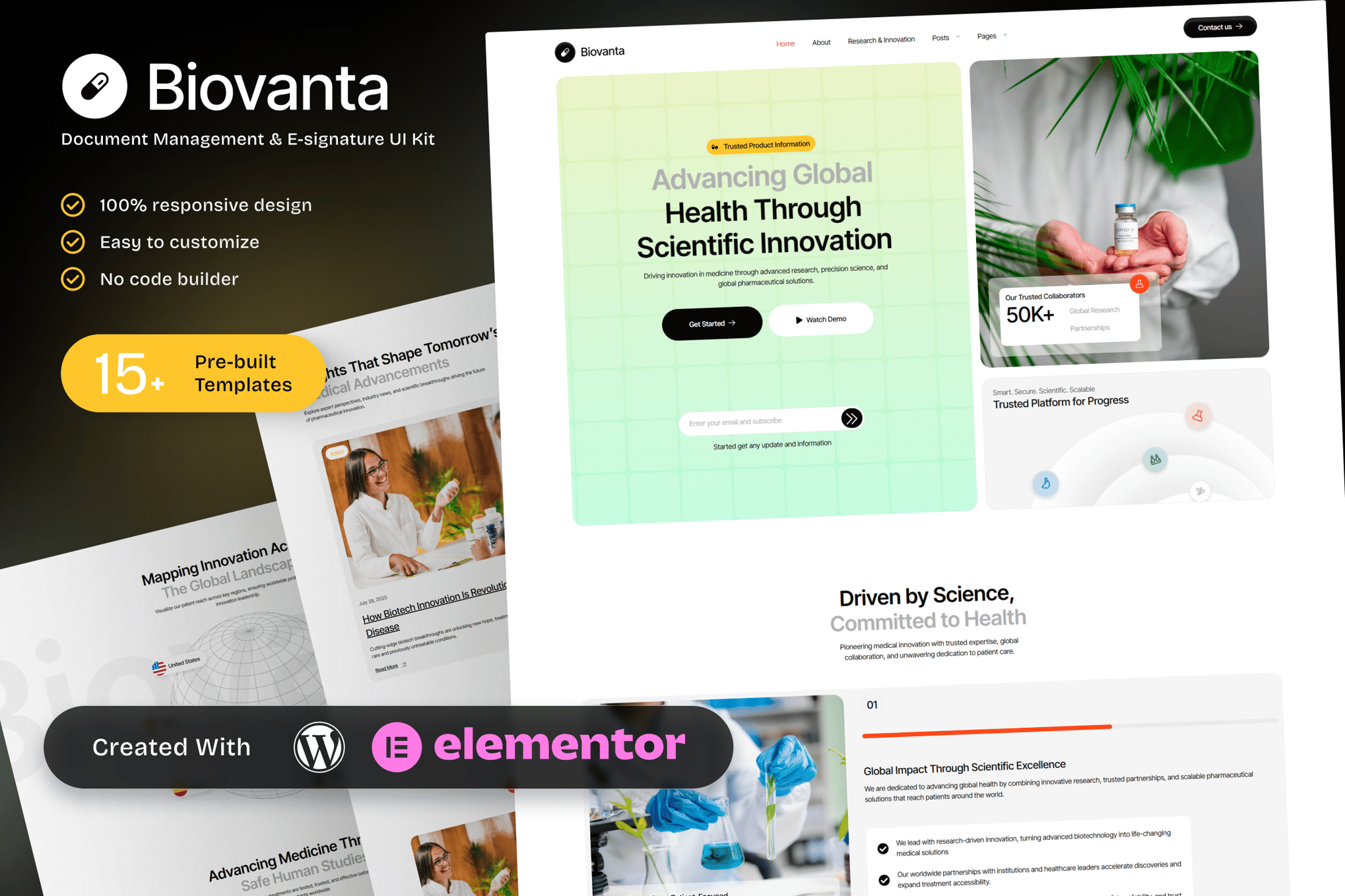 Biovanta – Pharmaceuticals & Biotechnology Industry Elementor Template Kit template kit cover image