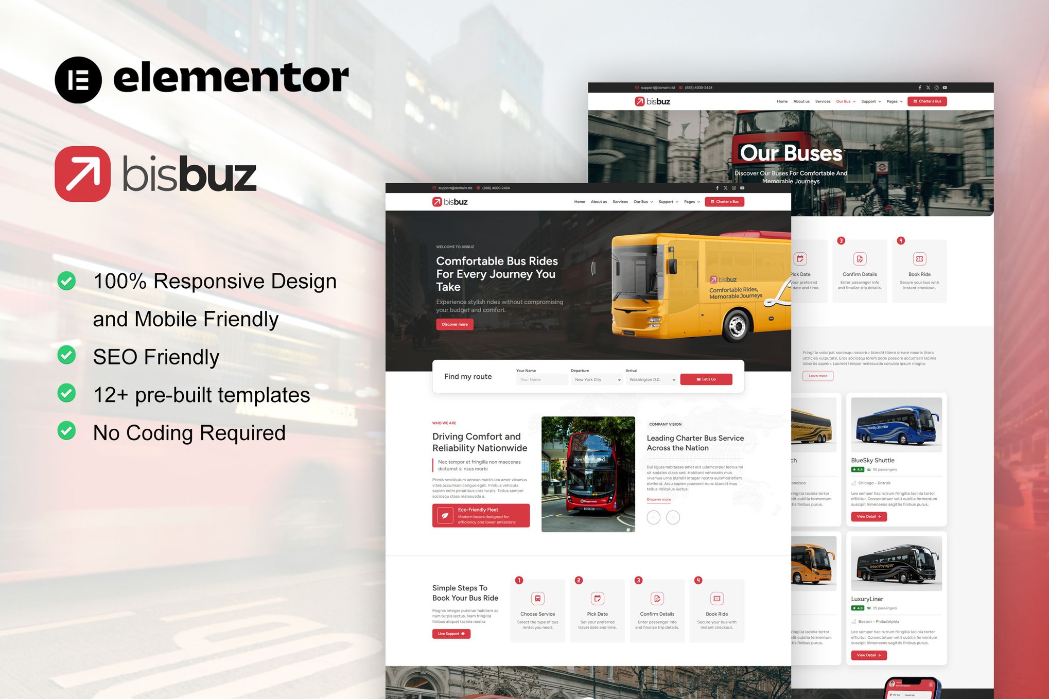 BisBuz - Bus Charter Service & Rental Elementor Pro Template Kit template kit cover image