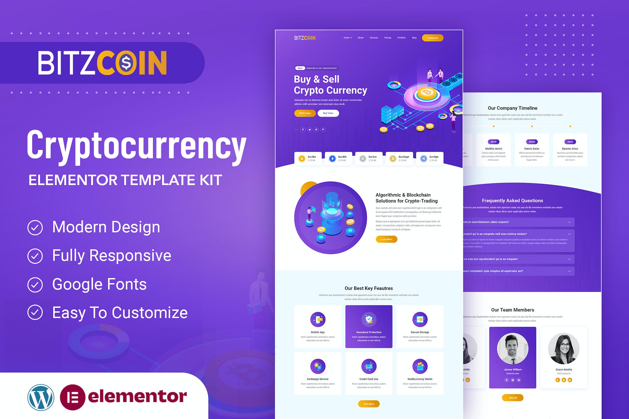 BitzCoin - Crypto Exchange Elementor Template Kit template kit cover image