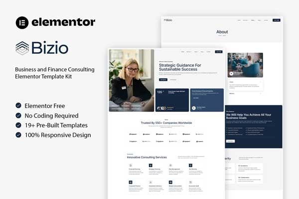 Bizio - Business and Finance Consulting Elementor Template Kit template kit cover image