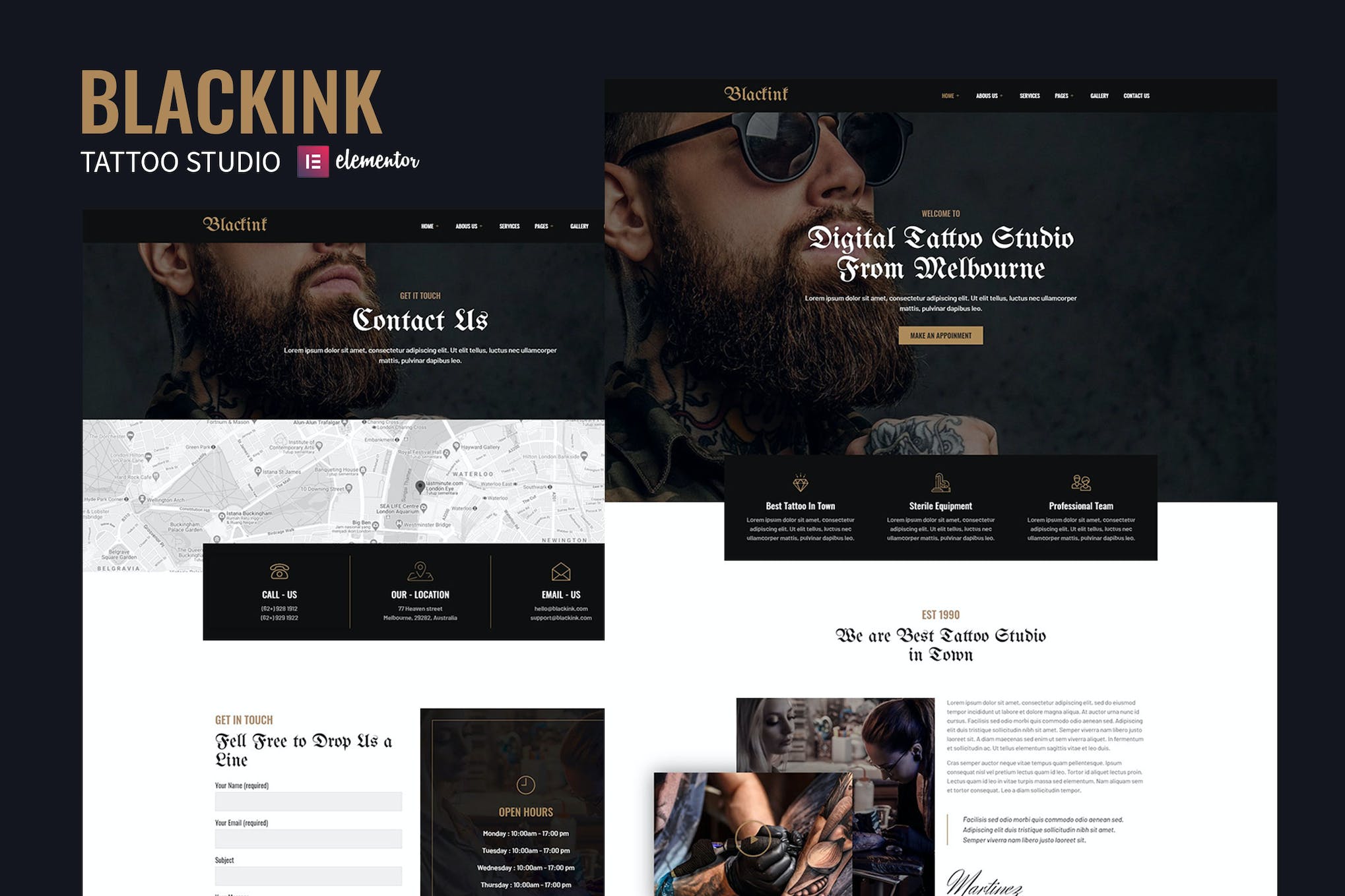 Blackink - Tattoo Studio Elementor Template Kit template kit cover image