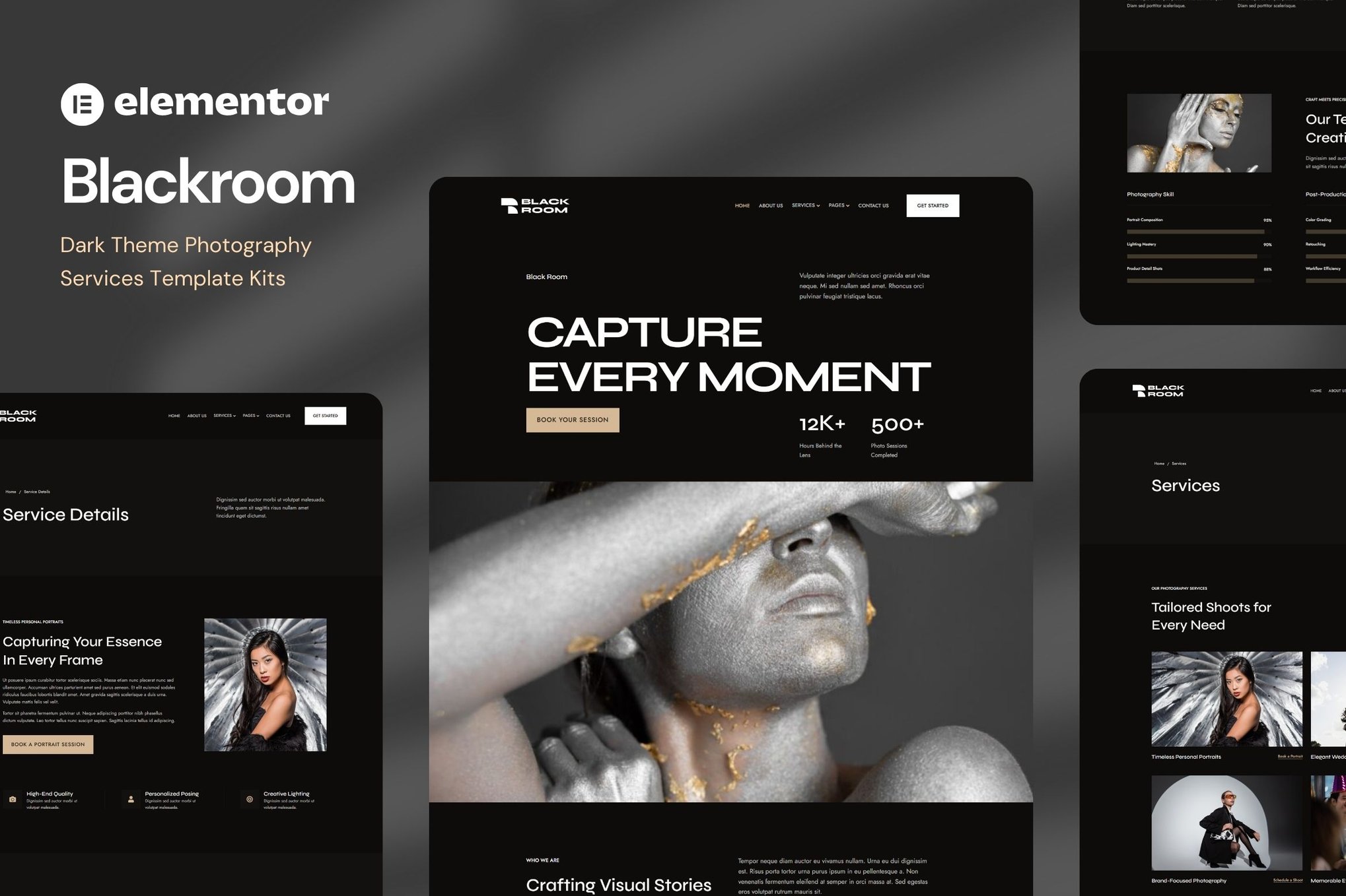 Blackroom - Dark Theme Photography Elementor Template Kit template kit cover image