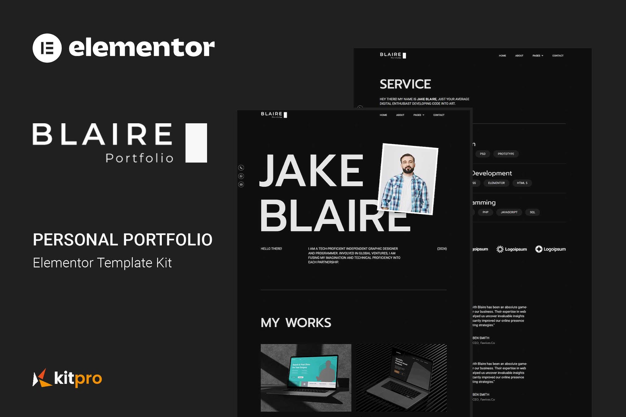 Blaire - Personal Portfolio Elementor Template Kit template kit cover image