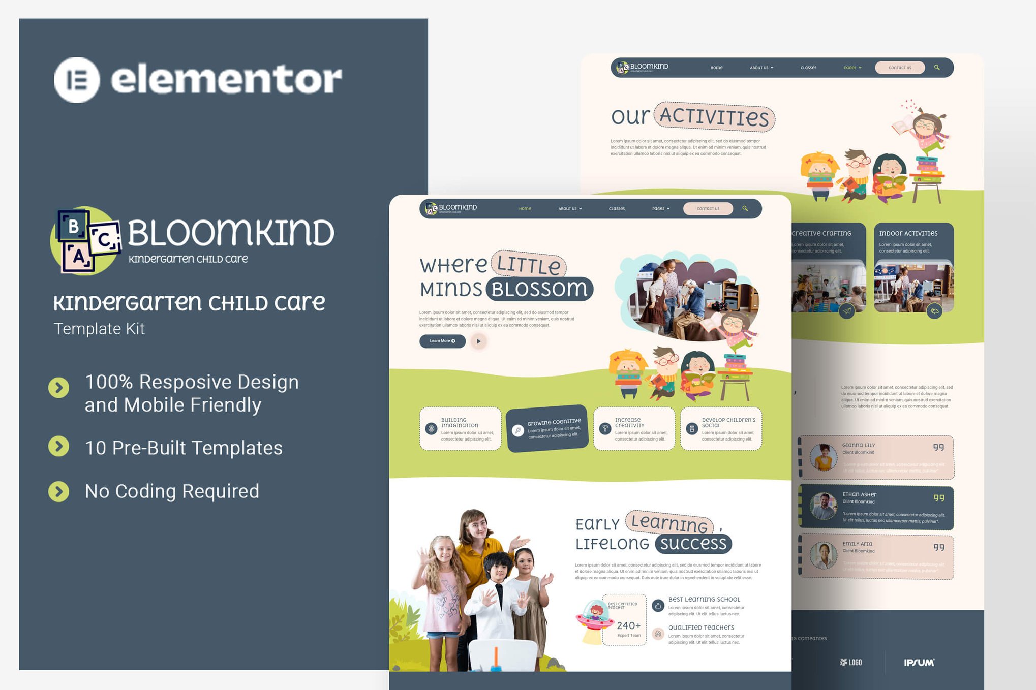 Bloomkind - Kindergarten Child Care Elementor Template Kit template kit cover image
