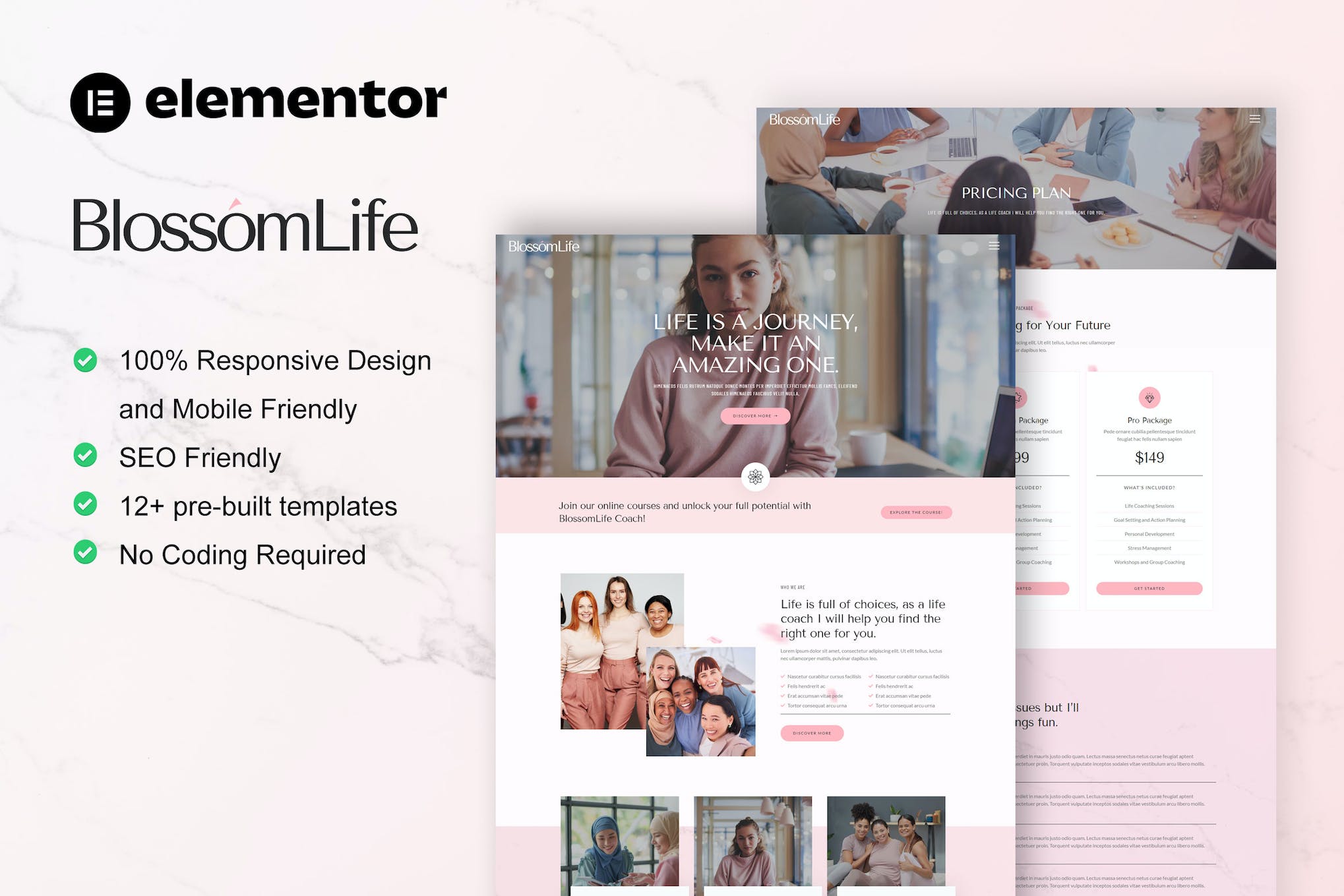 BlossomLife - Woman Life Coach & Consulting Elementor Template Kit template kit cover image