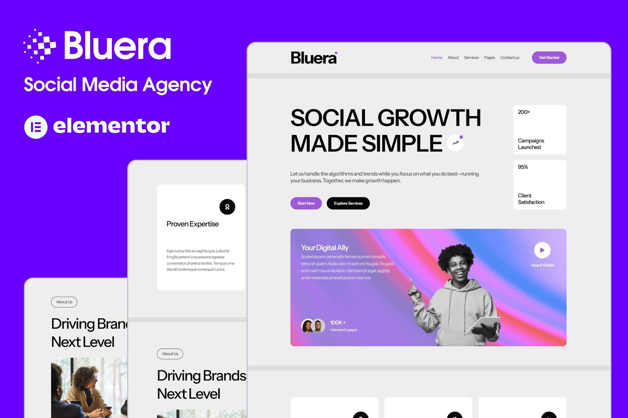 Bluera - Social Media Agency Elementor Template Kit template kit cover image