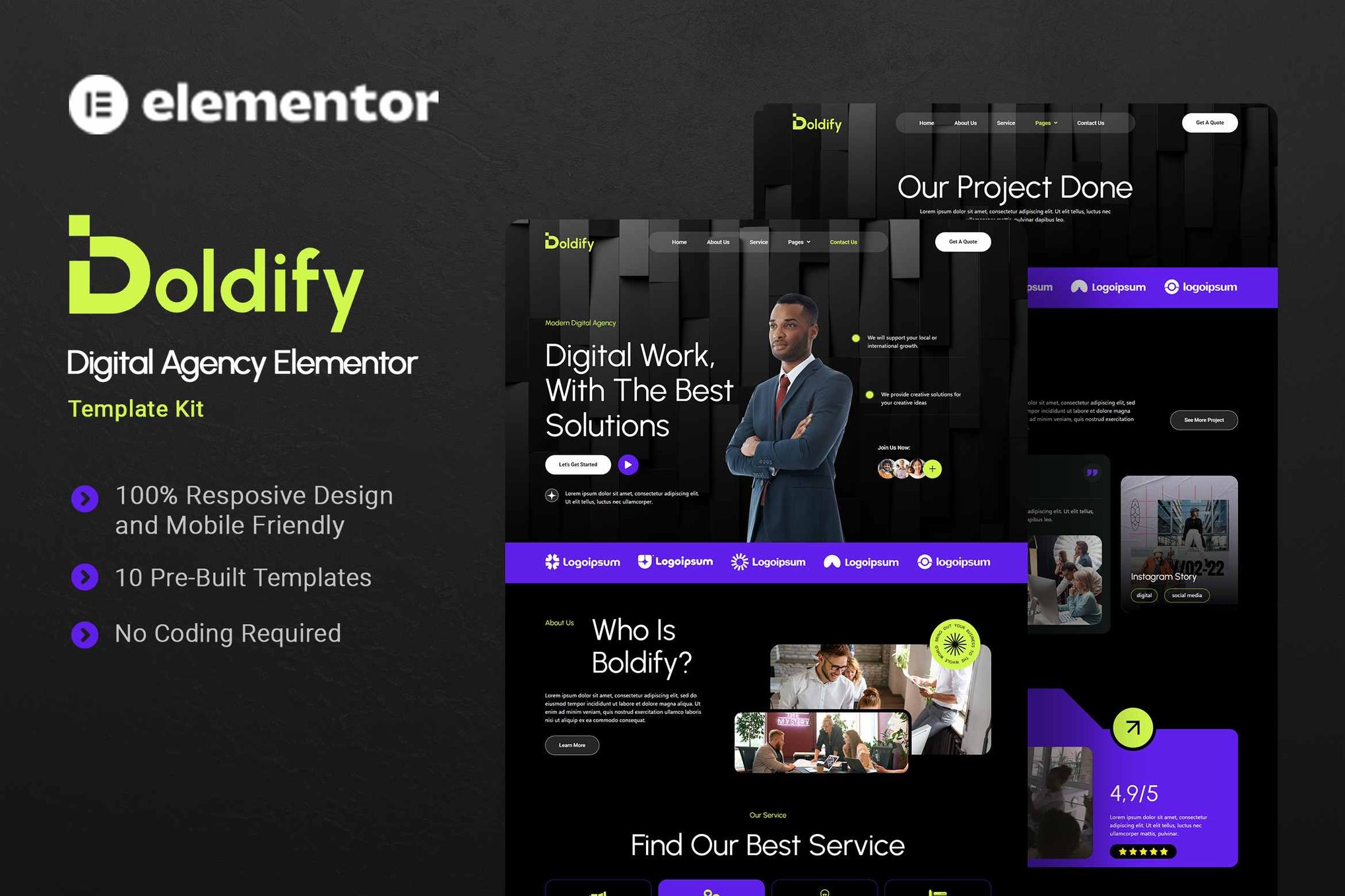 Boldify - Digital Agency Elementor Template Kit template kit cover image