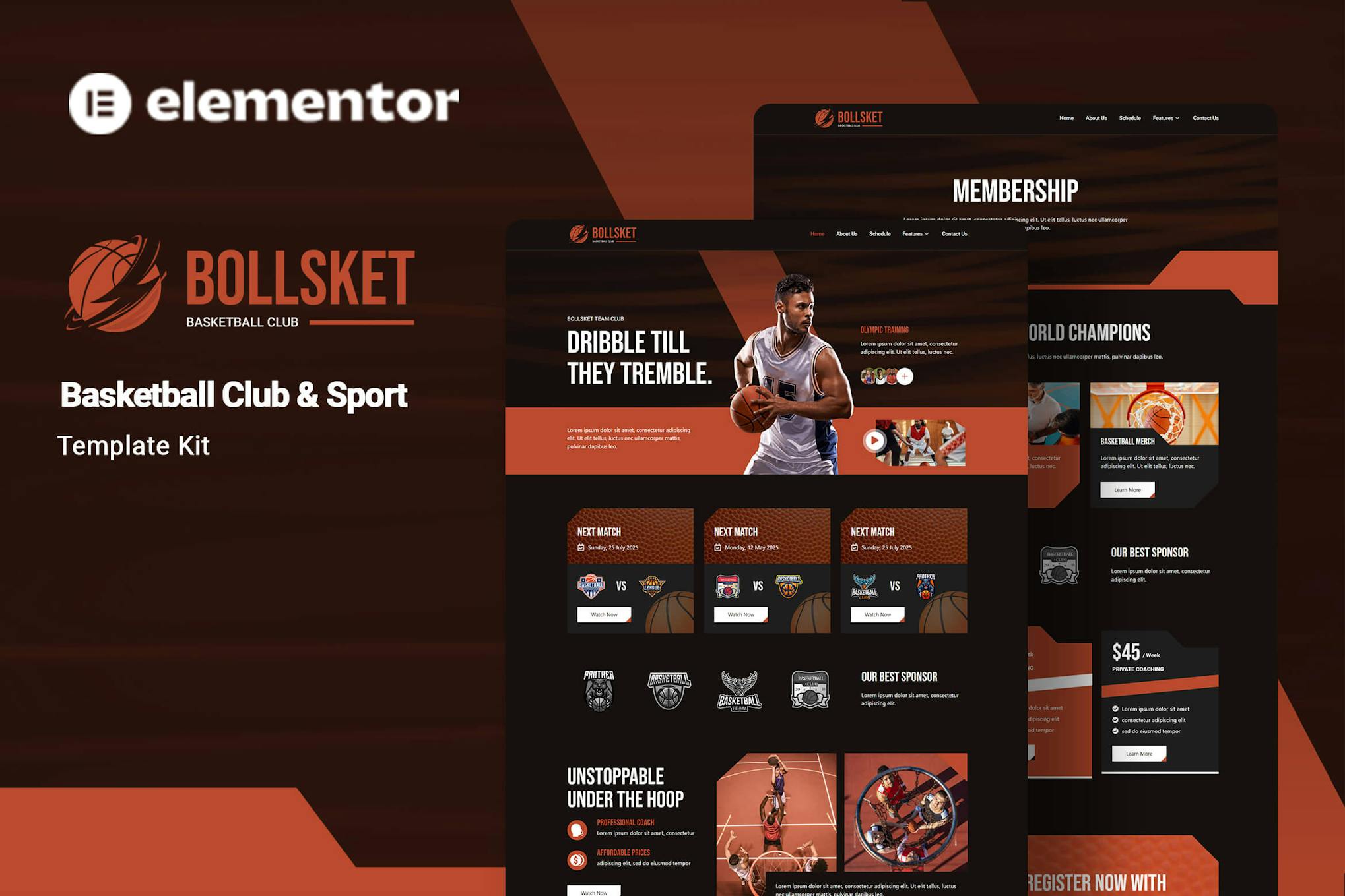 Bollsket - Basketball Club & Sport Elementor Template Kit template kit cover image