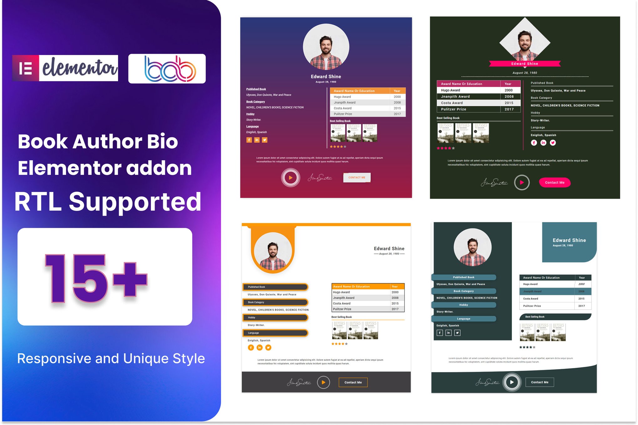 Book Author Bio addon for elementor plugin cover image