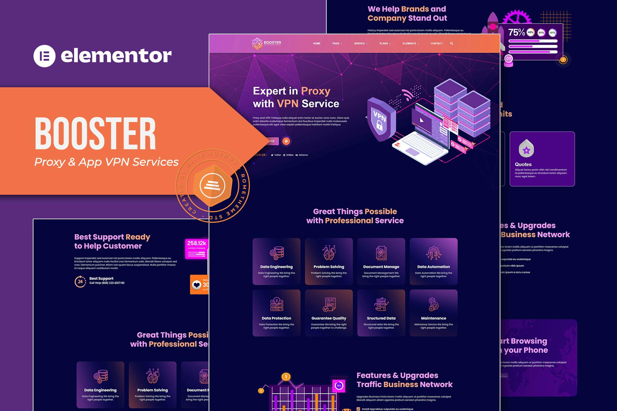 Booster - Proxy & App VPN Service Elementor Template Kit template kit cover image