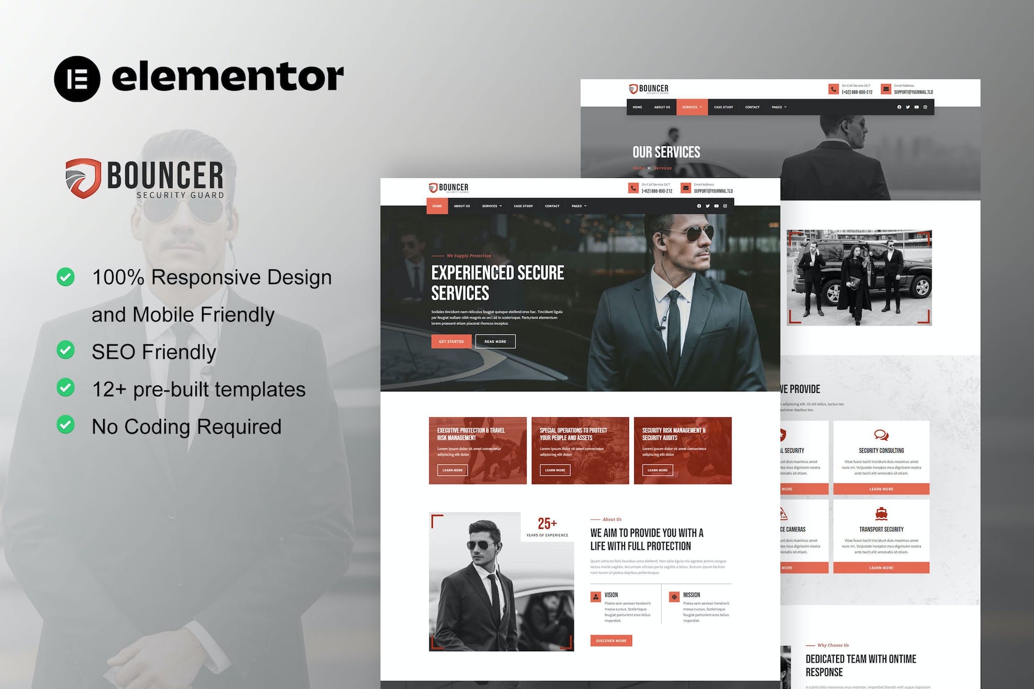 Bouncer - Bodyguard & Security Agency Elementor Template Kit template kit cover image