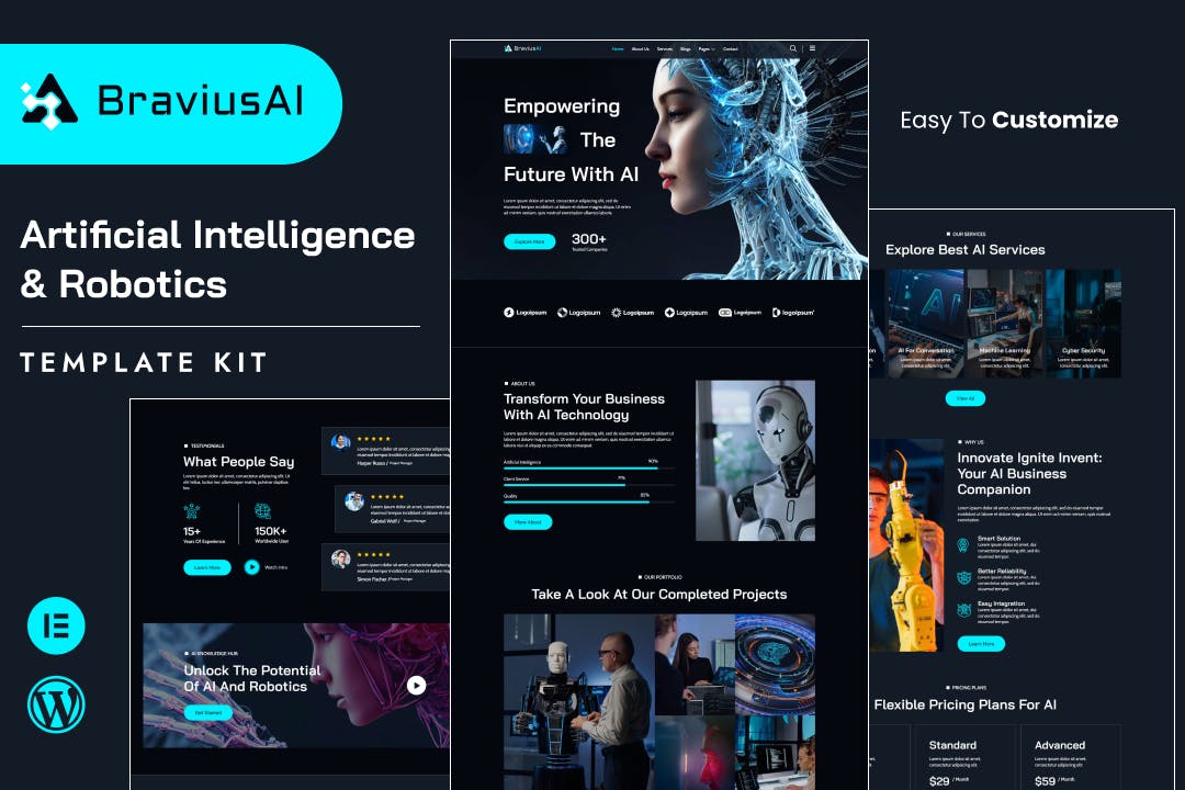 BraviusAI – AI & Robotics Elementor Template Kit template kit cover image