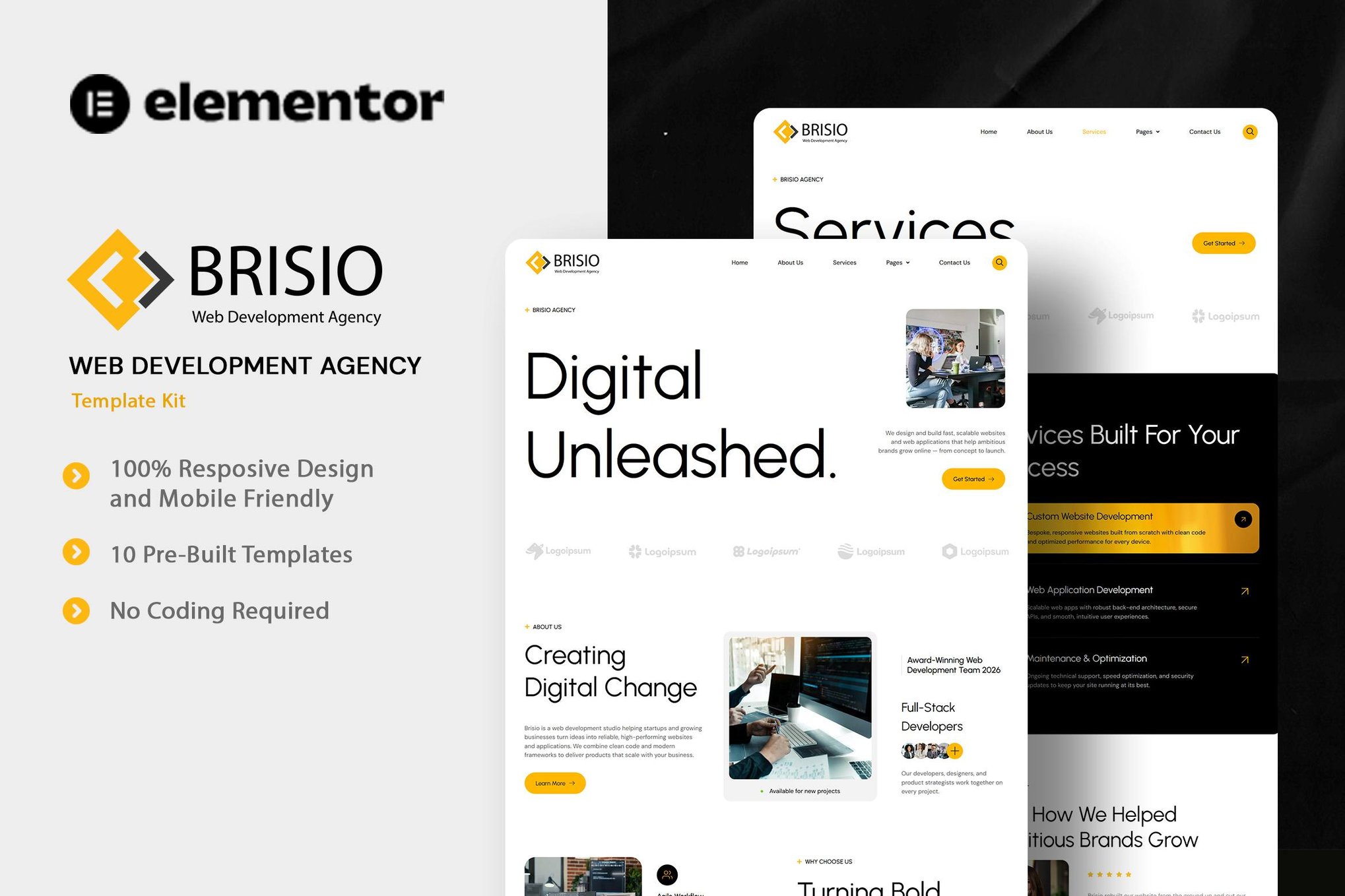 Brisio - Web Development Agency Elementor Template Kit template kit cover image