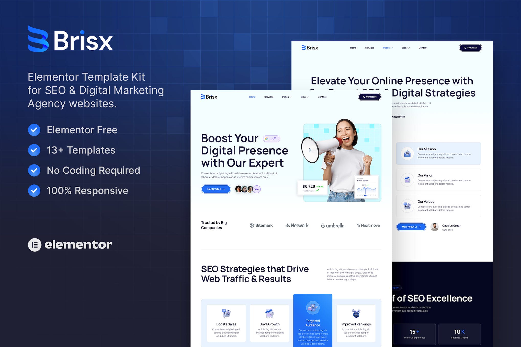 Brisx – SEO & Digital Marketing Agency Elementor Template Kit template kit cover image