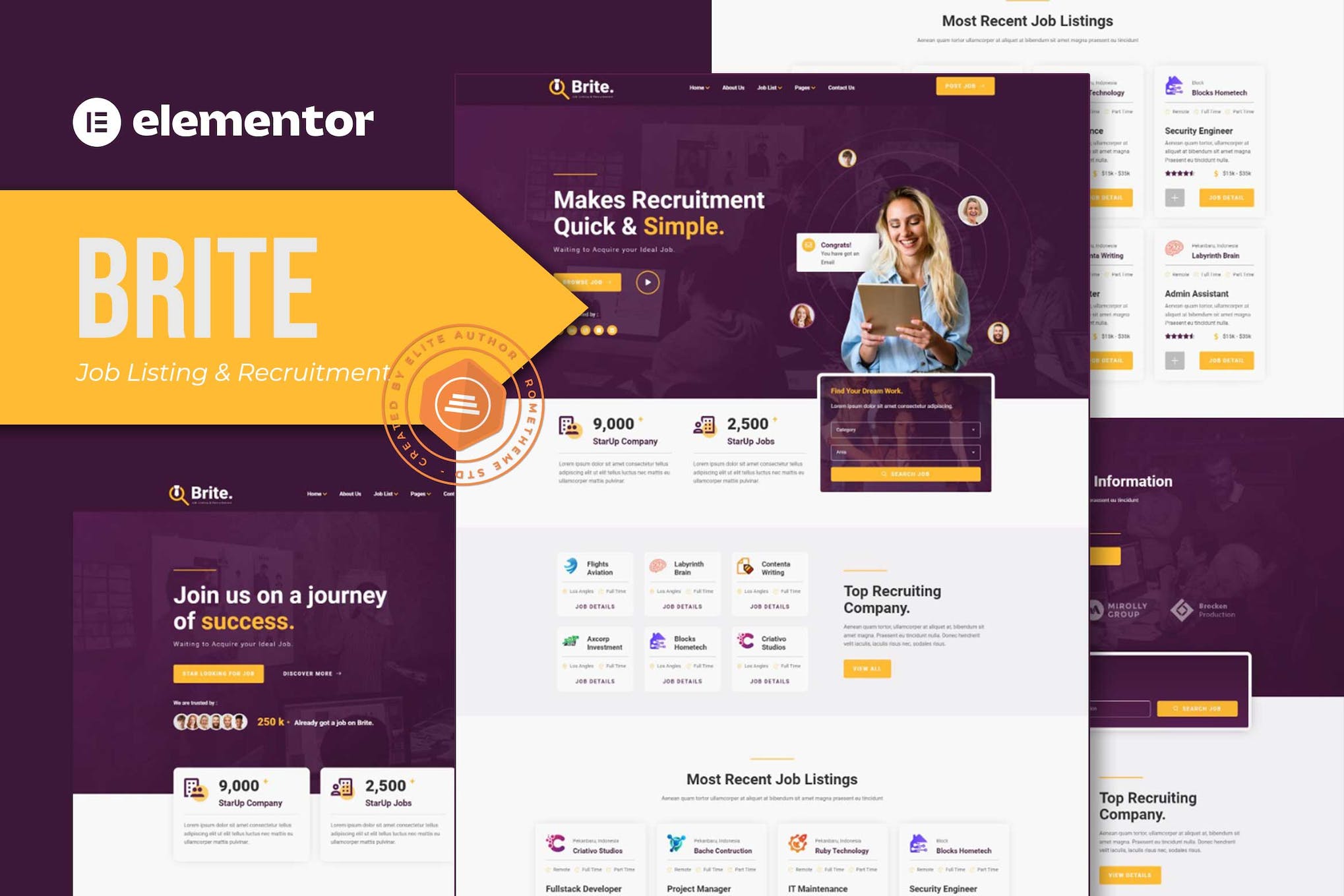 Brite - Job Listing & Recruitment Elementor Template Kit template kit cover image