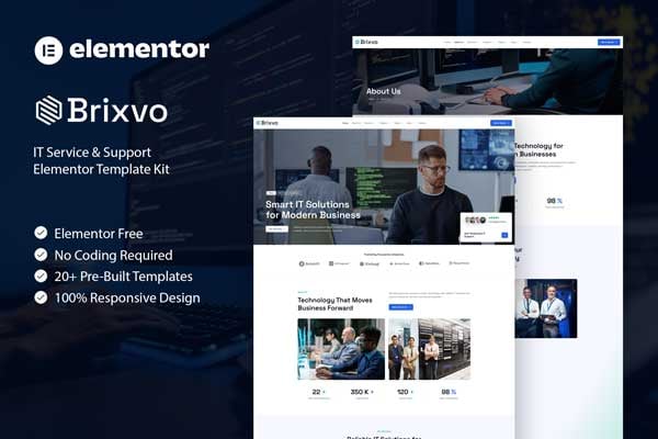 Brixvo - IT Service & Support Elementor Template Kit template kit cover image