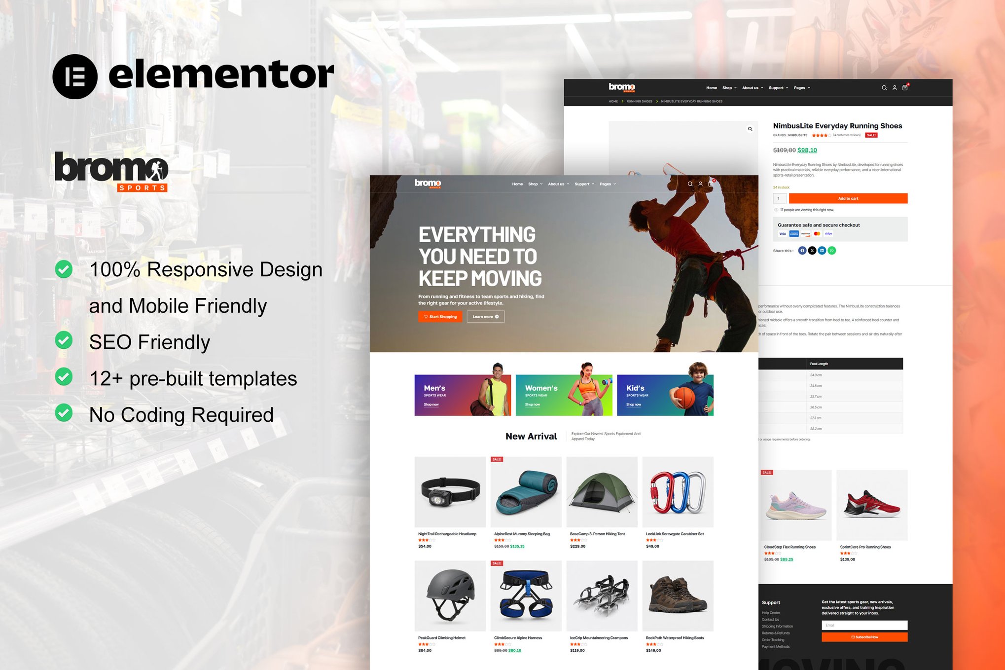 BromoSports - Sports Equipment Store Elementor Pro Template Kit template kit cover image