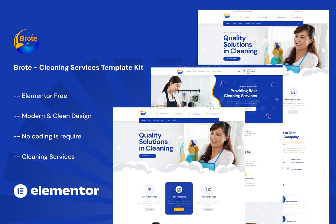 Brote - Cleaning Services Elementor Template Kit template kit cover image