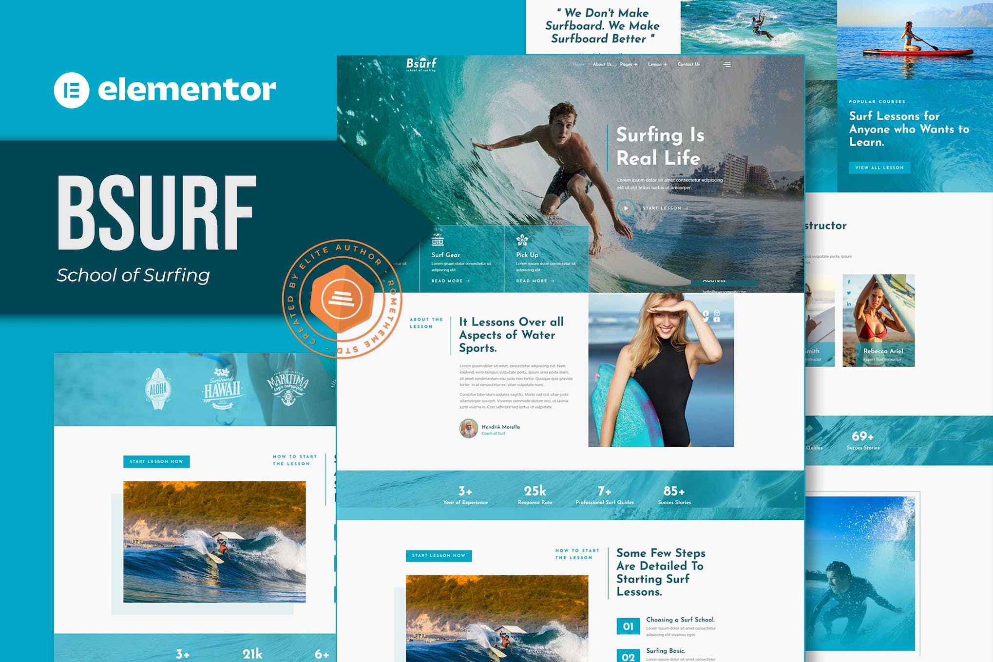Bsurf - Surfing School Elementor Template Kit template kit cover image