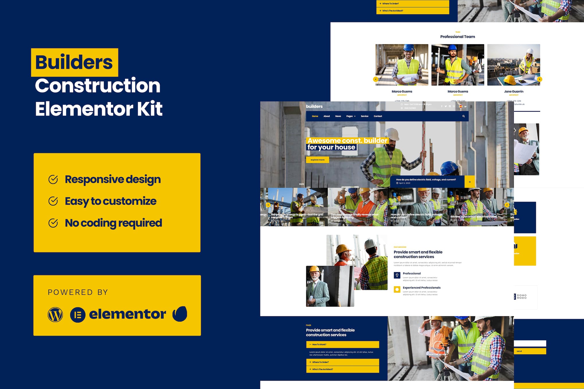 Builders - Construction Elementor Pro Template Kit template kit cover image