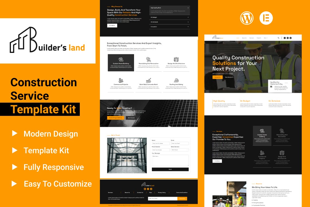 Builders Land - Construction & Building Elementor Template Kit template kit cover image