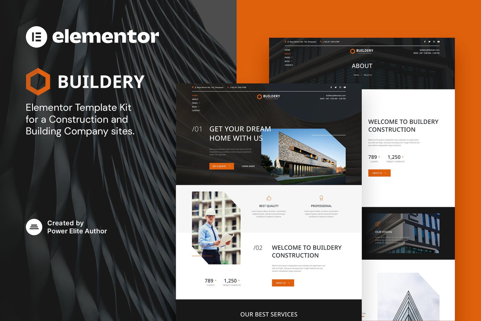 Buildery – Construction & Building Company Elementor Template Kit template kit cover image