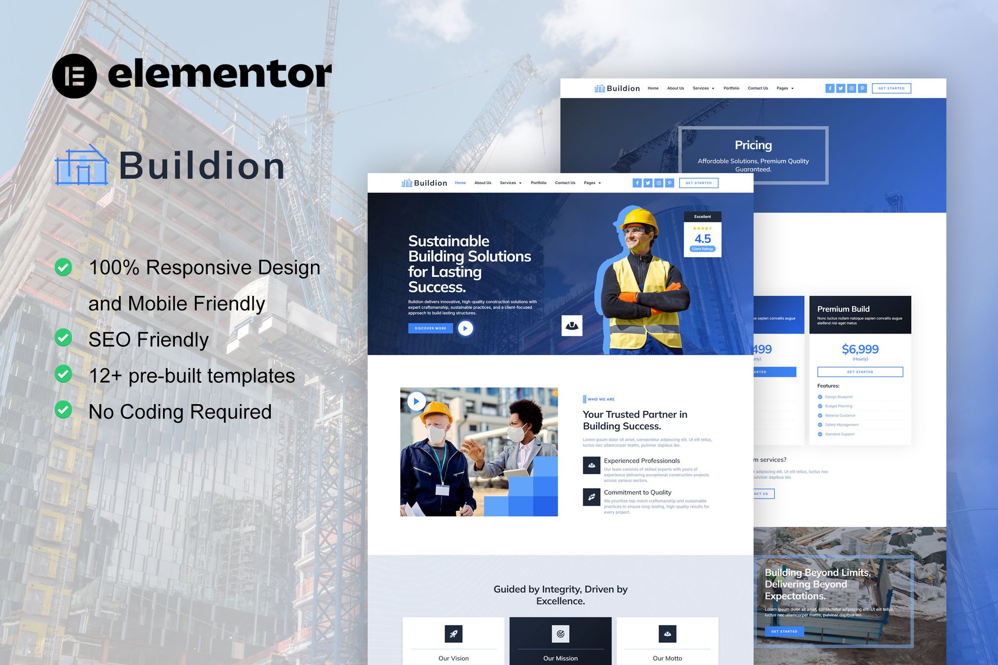 Buildion - Construction & Building Service Elementor Pro Template Kit template kit cover image