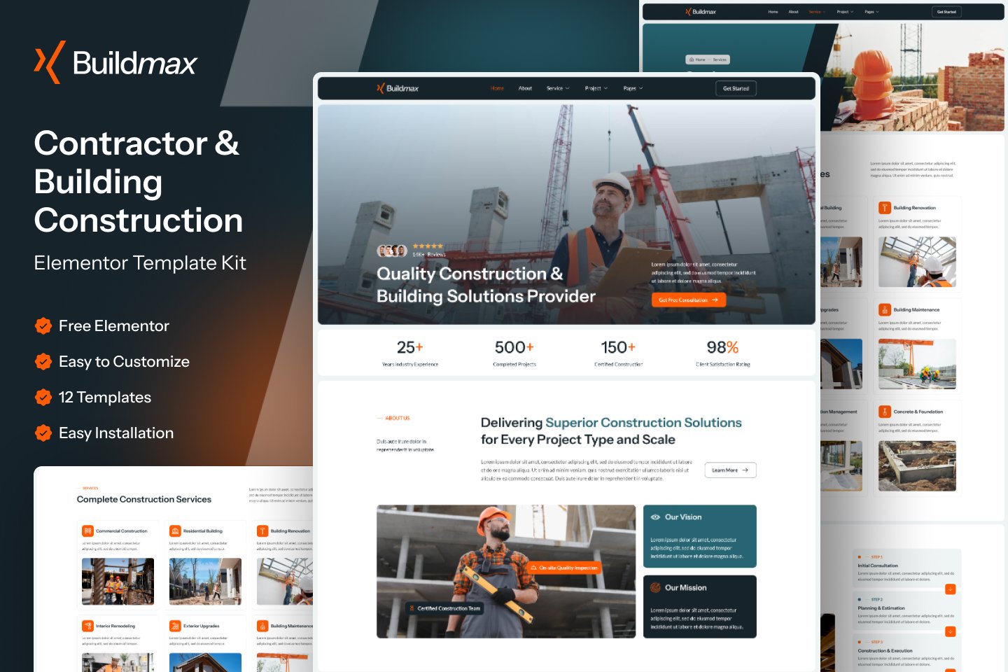 Buildmax - Contractor & Building Construction Elementor Template Kit template kit cover image
